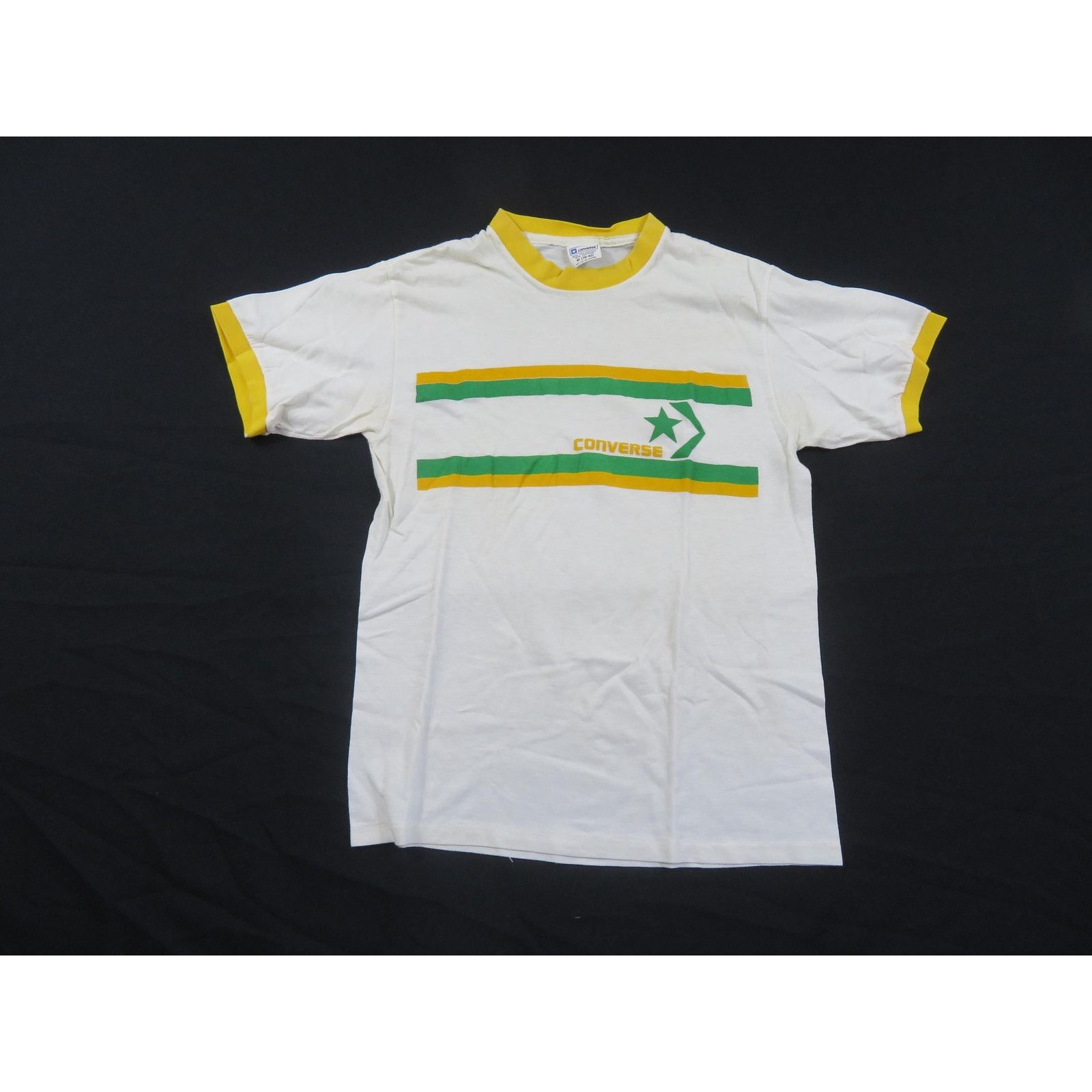 Converse Converse T-shirt White Green Yellow Striped Sz M 1980s Size US M / EU 48-50 / 2 - 1 Thumbnail