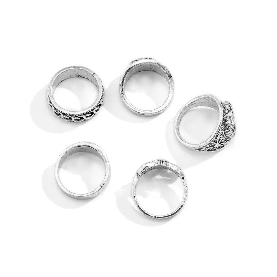 Jewelry Ring Set 5 pcs gothic punk rock style Size ONE SIZE - 4 Thumbnail