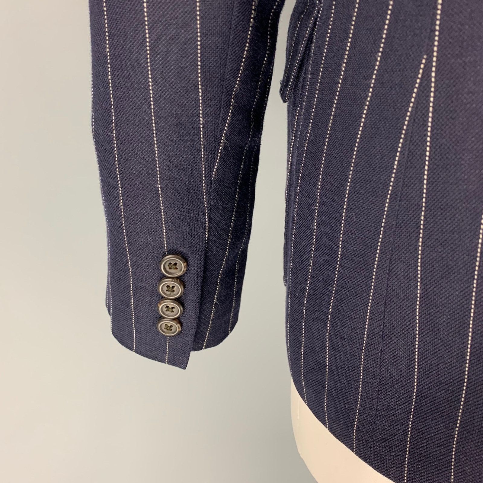 Ralph Lauren 12 Navy White Pinstripe Linen Blend Blazer Size XL / US 12-14 / IT 48-50 - 4 Thumbnail
