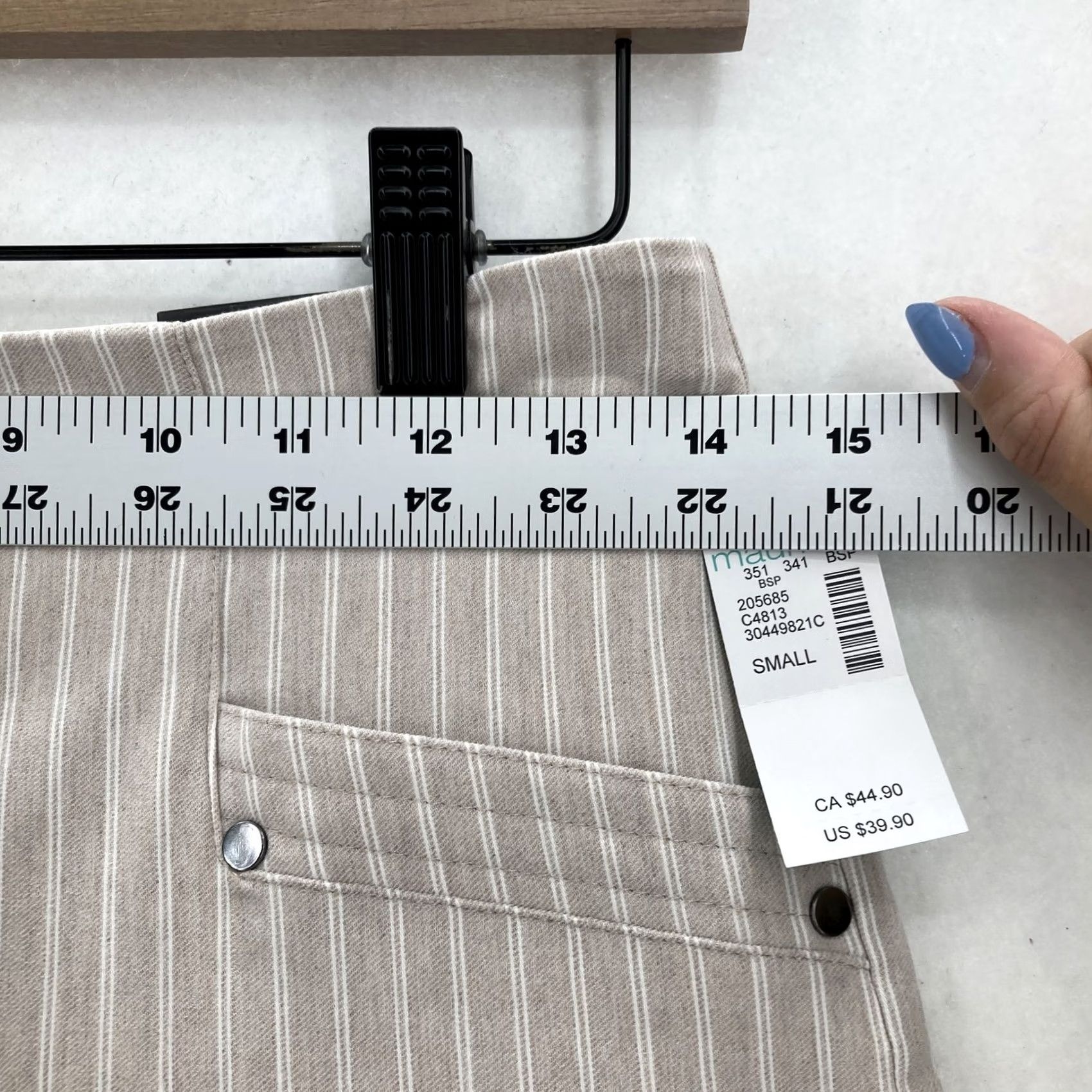 Vintage Maurices Bengaline Pants Womens Small Beige Striped Pull On Skinny Ankle Stretch Size 28" / US 6 / IT 42 - 7 Thumbnail