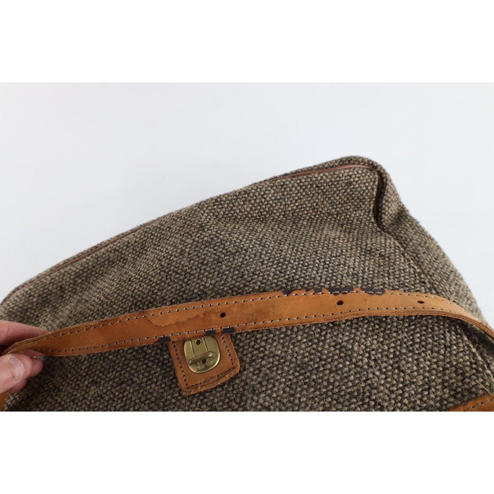 Vintage Vintage 70s 80s Streetwear Wool Tweed Leather Messenger Bag Size ONE SIZE - 10 Thumbnail
