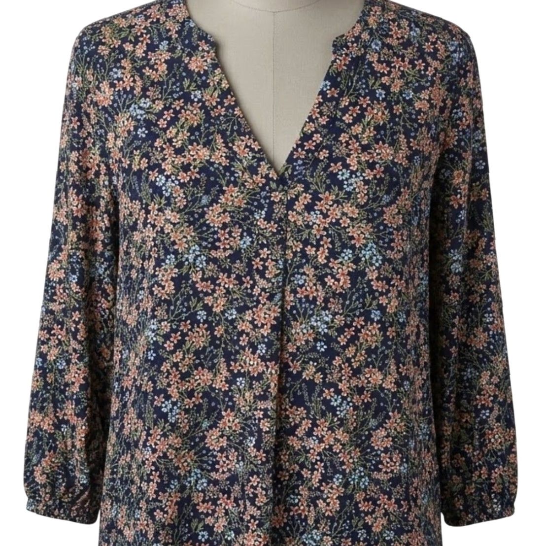 Vince Camuto Vince Camuto Blouse S Blue Floral V-Neck Long Sleeve Feminine Womens Shirt Clothing Size S / US 4 / IT 40 - 2 Thumbnail
