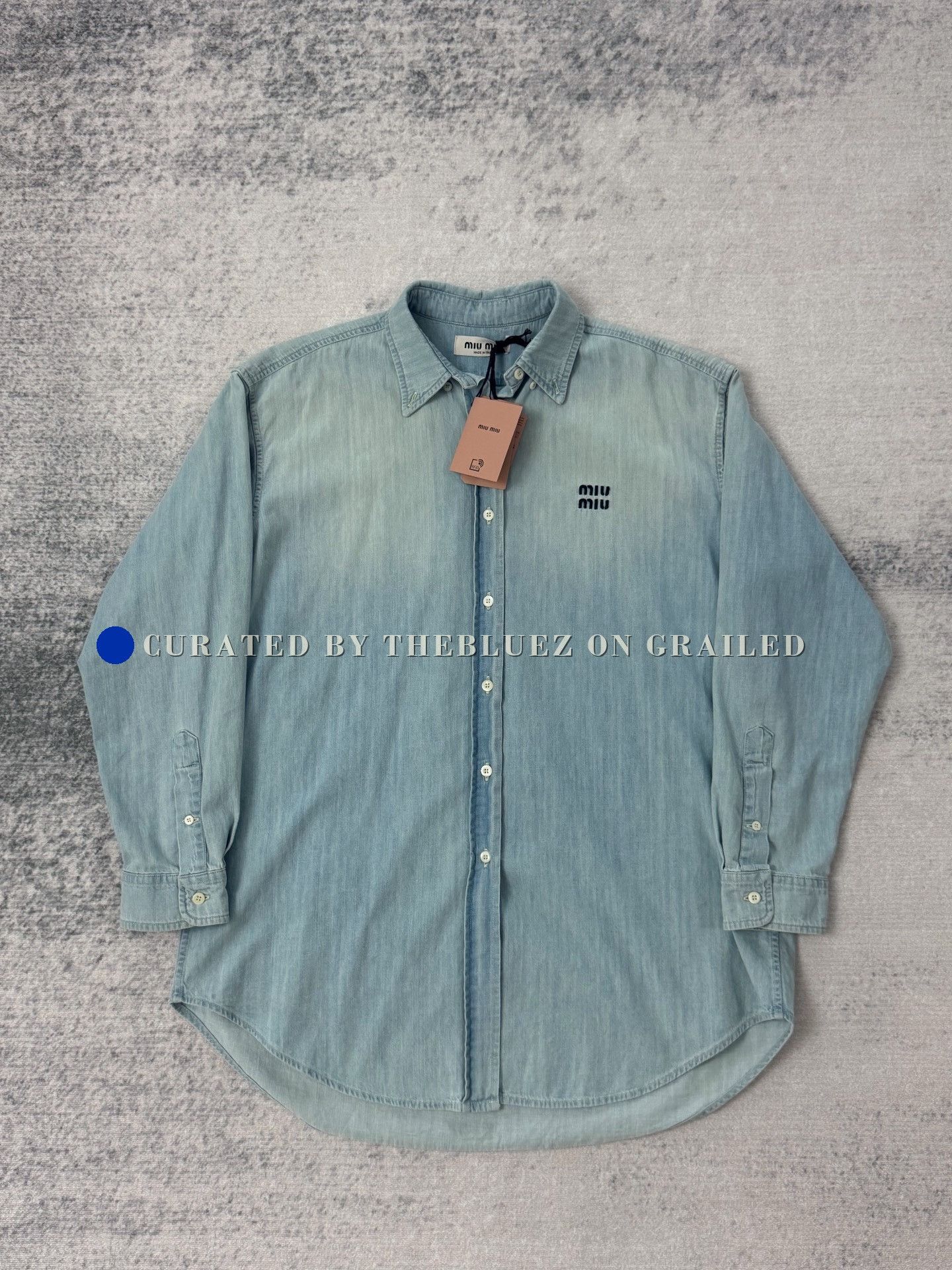 Miu Miu Miu Miu Blue Embroidered Logo Denim Shirt Size S / US 4 / IT 40 - 1 Thumbnail