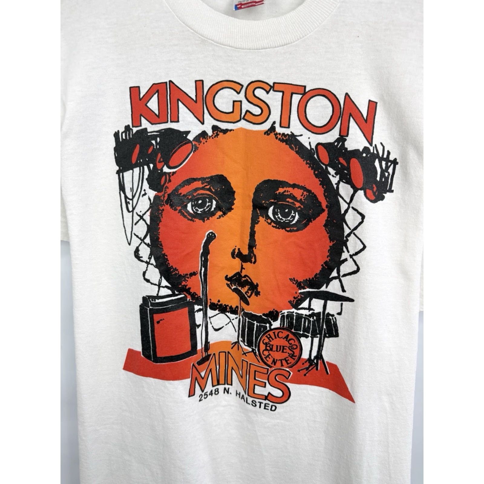 Fruit Of The Loom VINTAGE Kingston Mines Chicago Blues Center T-Shirt Mens L White 80s Fruit of the Loom Shirt Size US L / EU 52-54 / 3 - 4 Thumbnail