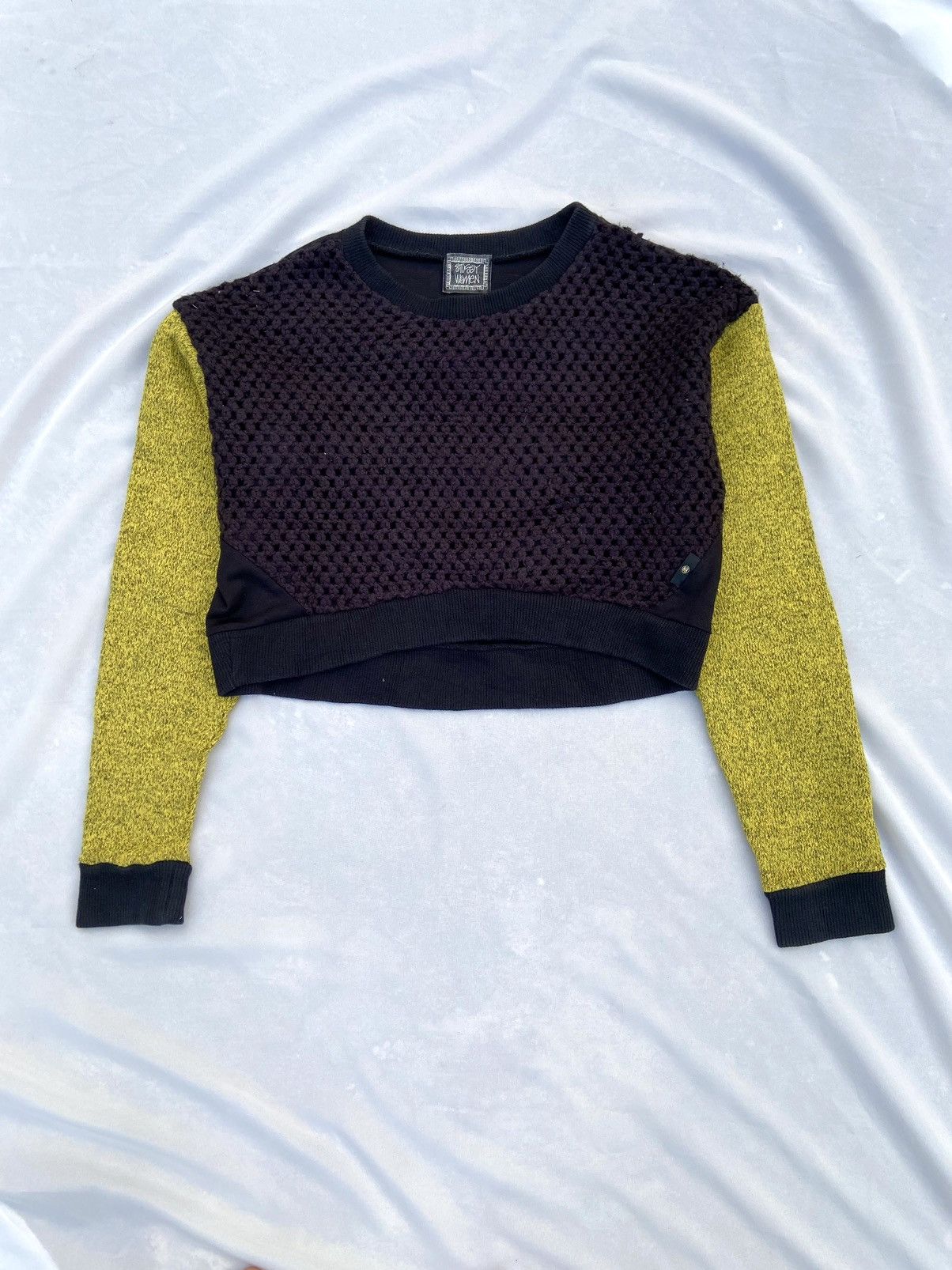 image of Stussy For Women Sweatshirt Crop in Black/Yellow (Size Small)