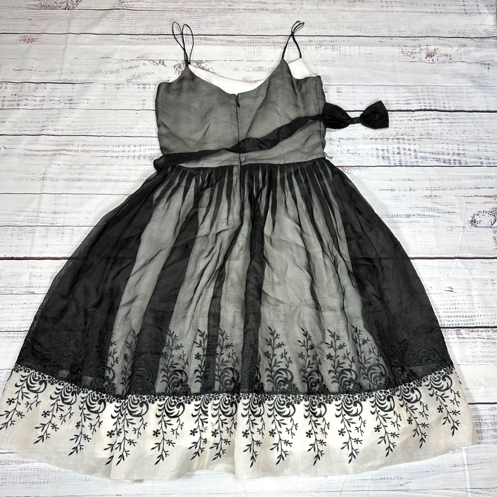 Vintage Adrianna Womens Silk Party Dress Black/Ivory A-Line Knee Length Sleeveless Back Zip Size 10 Mens Size L / US 10 / IT 46 - 5 Thumbnail