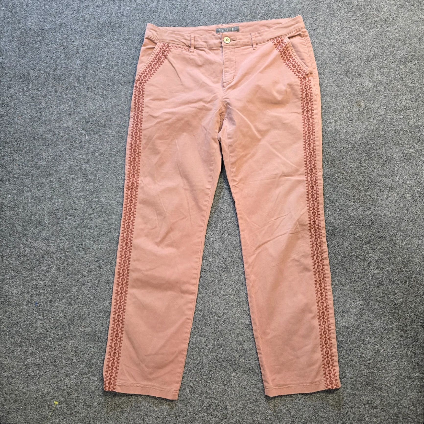 Vintage Garnet Hill Pants Womens Size 8 Pink Embroidered Straight Leg Chino Boho Casual Pants Women Regular Pink Embroidered Straight Leg Chino Boho Casual Size 30" / US 8 / IT 44 - 2 Thumbnail