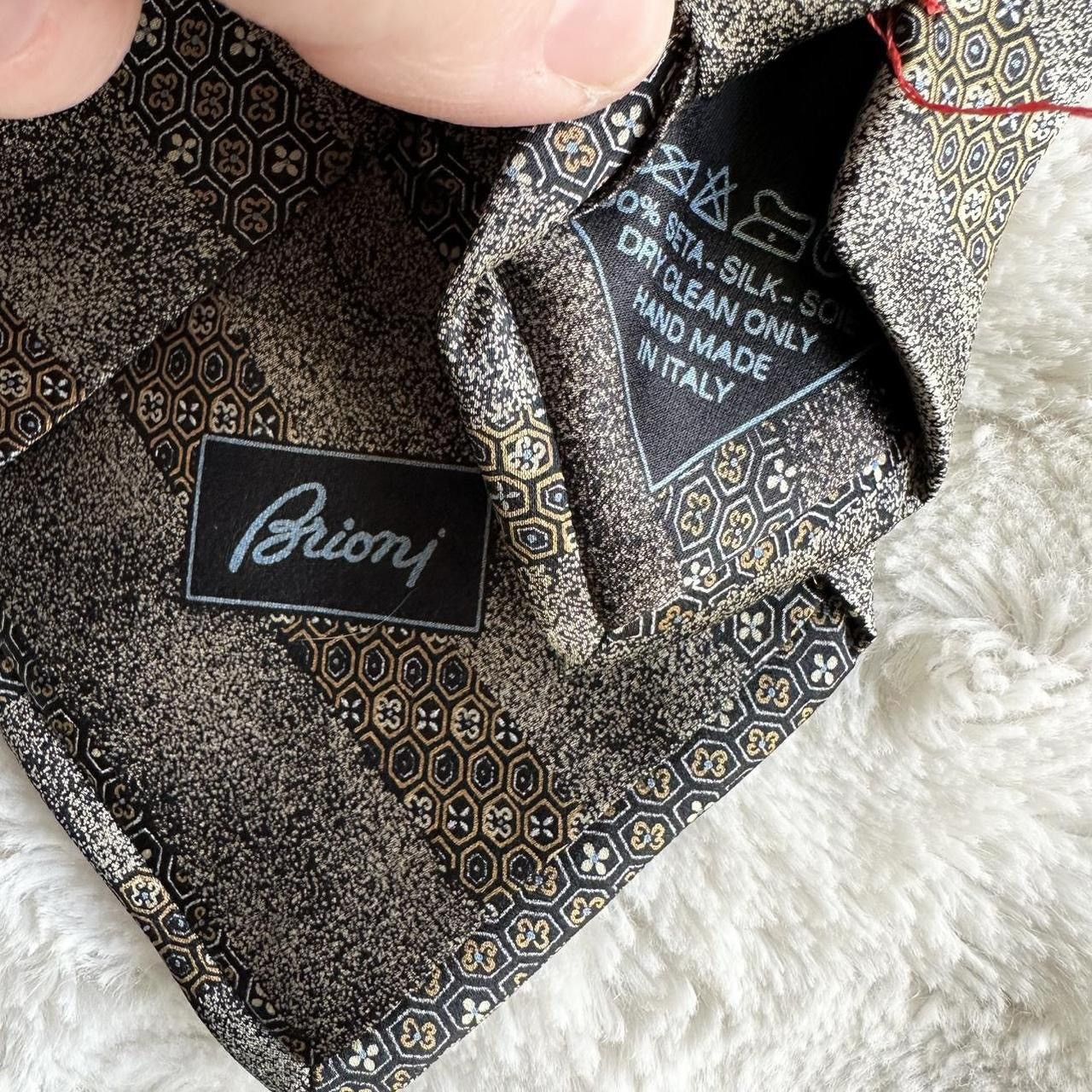 Brioni Brioni Necktie Mens Silver Geometric Handmade Silk Italy Size ONE SIZE - 8 Thumbnail