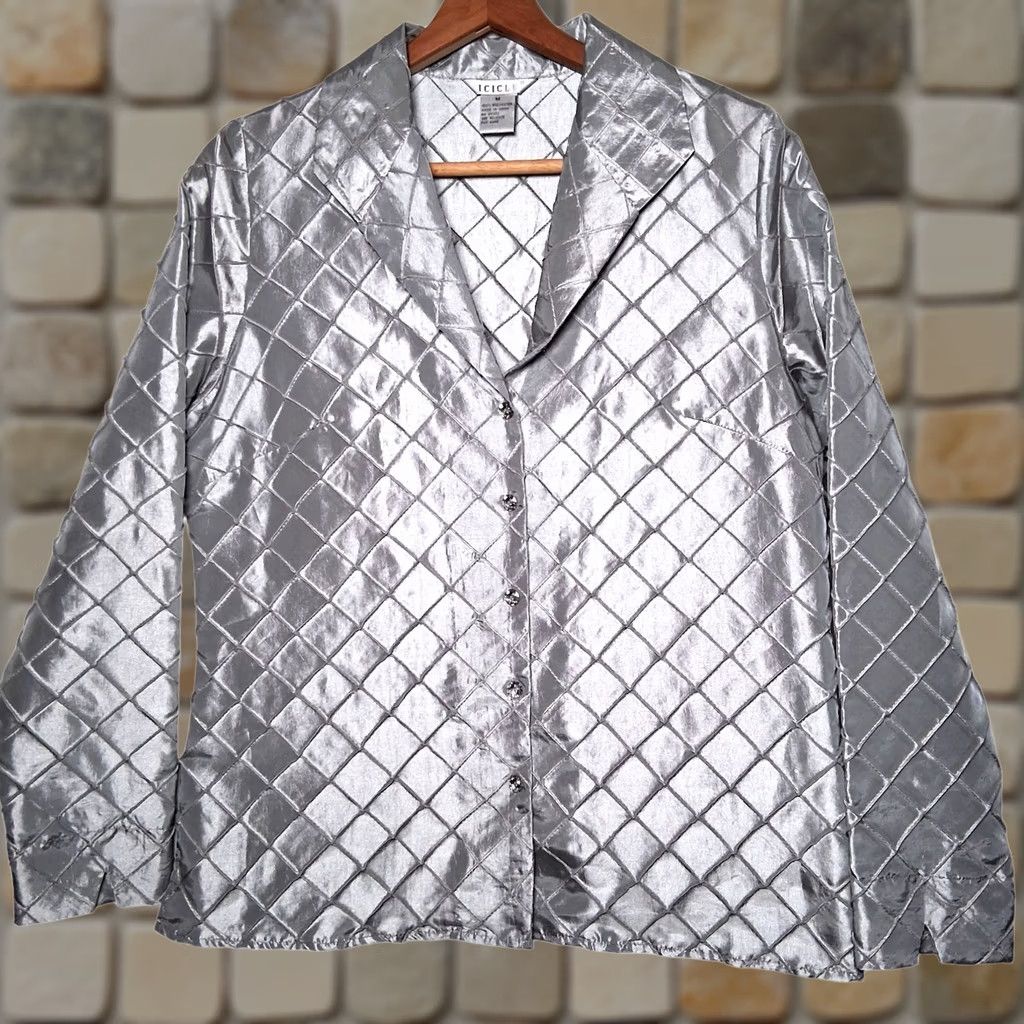 Vintage Icicle Blouse M Silver Rhinestone Button Long Sleeve Wedding Party Mermaid Size M / US 6-8 / IT 42-44 - 1 Thumbnail