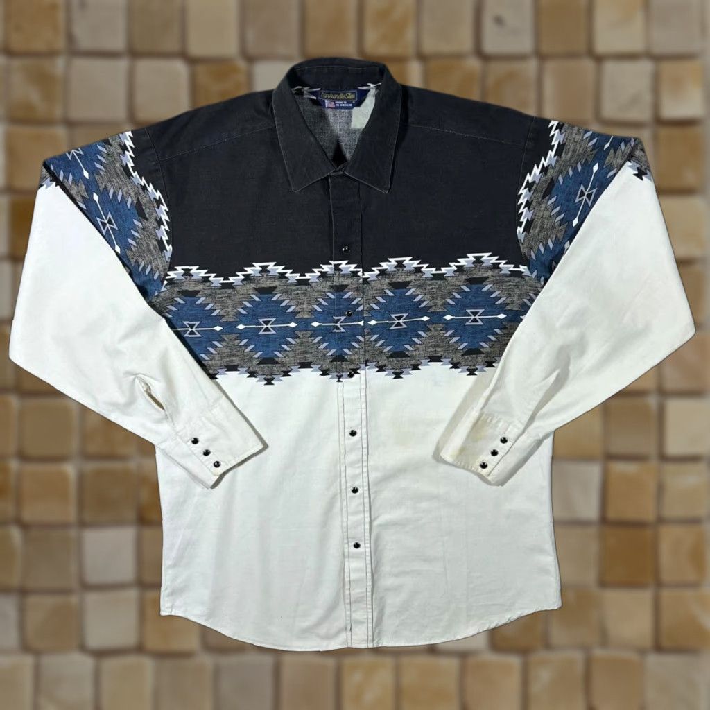 Vintage VINTAGE Pandhandle Shirt Western Patterned Popper Long Sleeve Shirt Large Mens Shirt Size US L / EU 52-54 / 3 - 1 Thumbnail