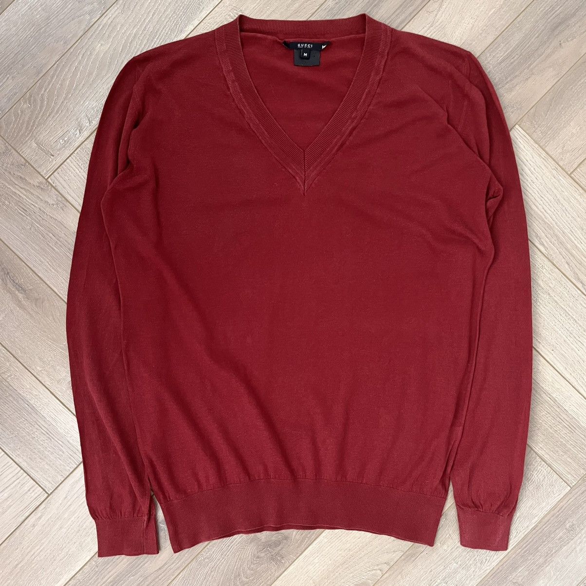 Gucci Gucci Burgundy V Neck Jumper Size US M / EU 48-50 / 2 - 1 Thumbnail