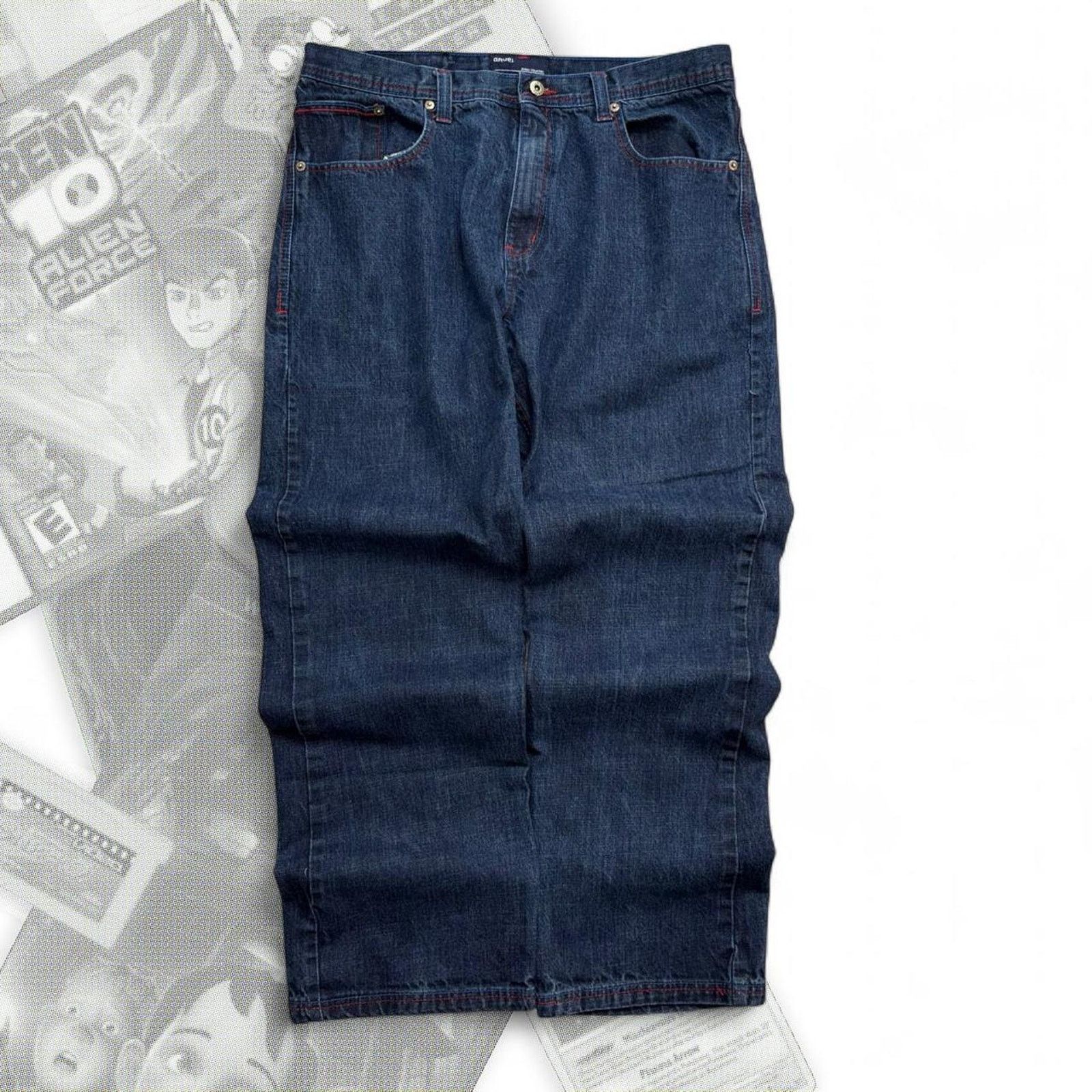 & Other Stories Vintage Y2K Dark Blue Baggy Embroidered Qrule Denim Jeans Size US 36 / EU 52 - 4 Thumbnail