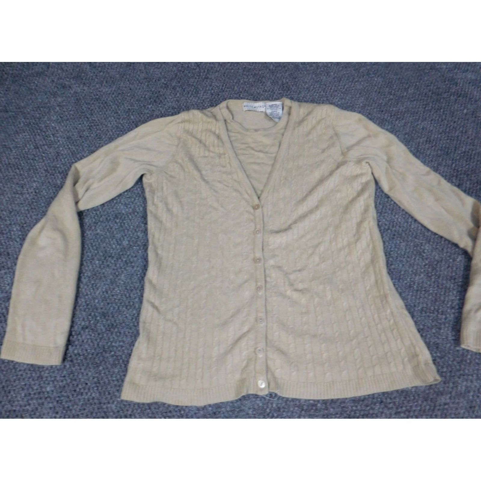 Vintage White Stag Womens Sweater S Raglan Long Sleeve Round Neck Open-Knit Lightweight Pullover Button Logo Beige White Stag Modern Womens Size S / US 4 / IT 40 - 3 Thumbnail