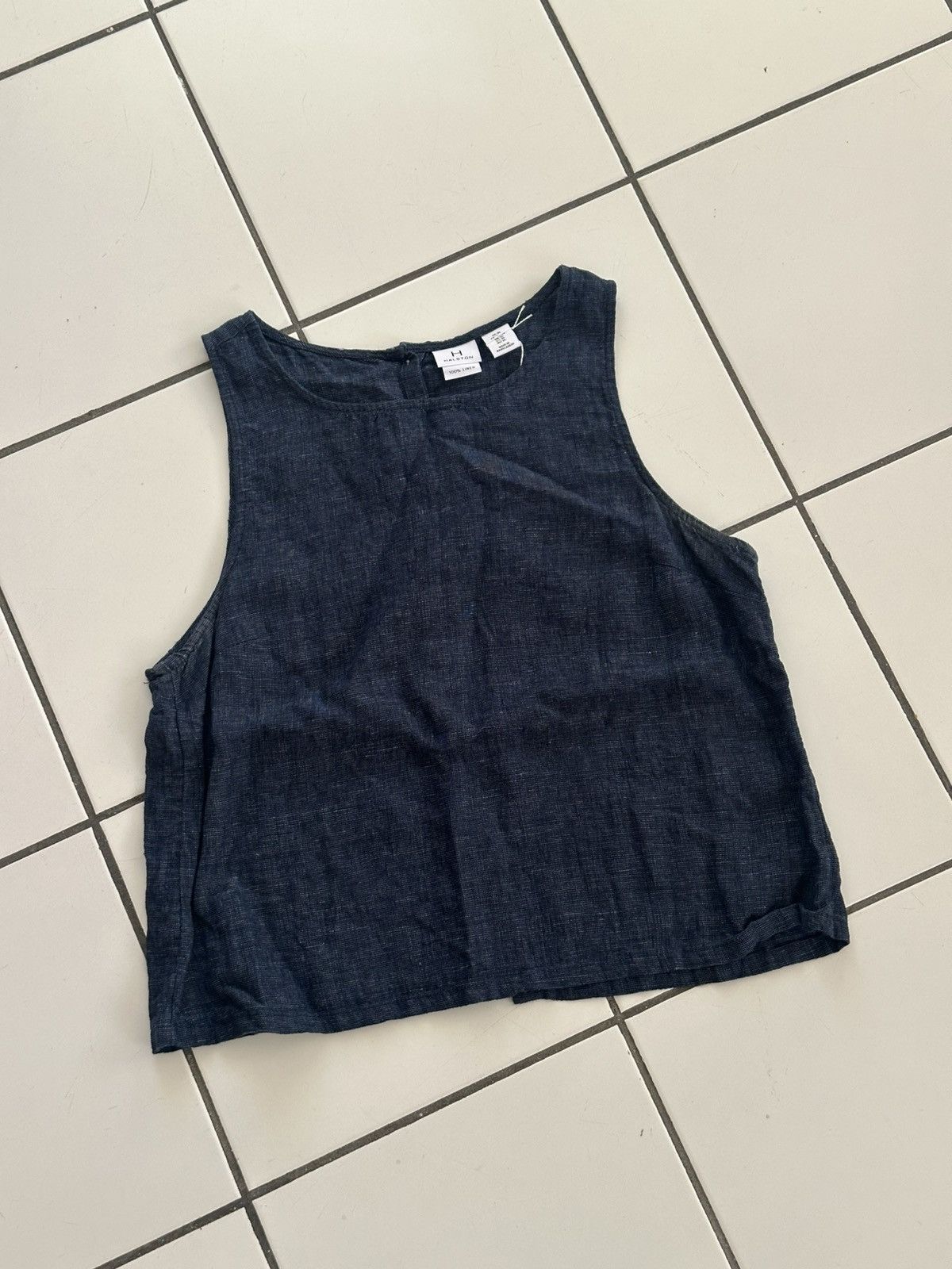 Halston Halton Dark Blue Back Button Up Top Size XL / US 12-14 / IT 48-50 - 2 Thumbnail