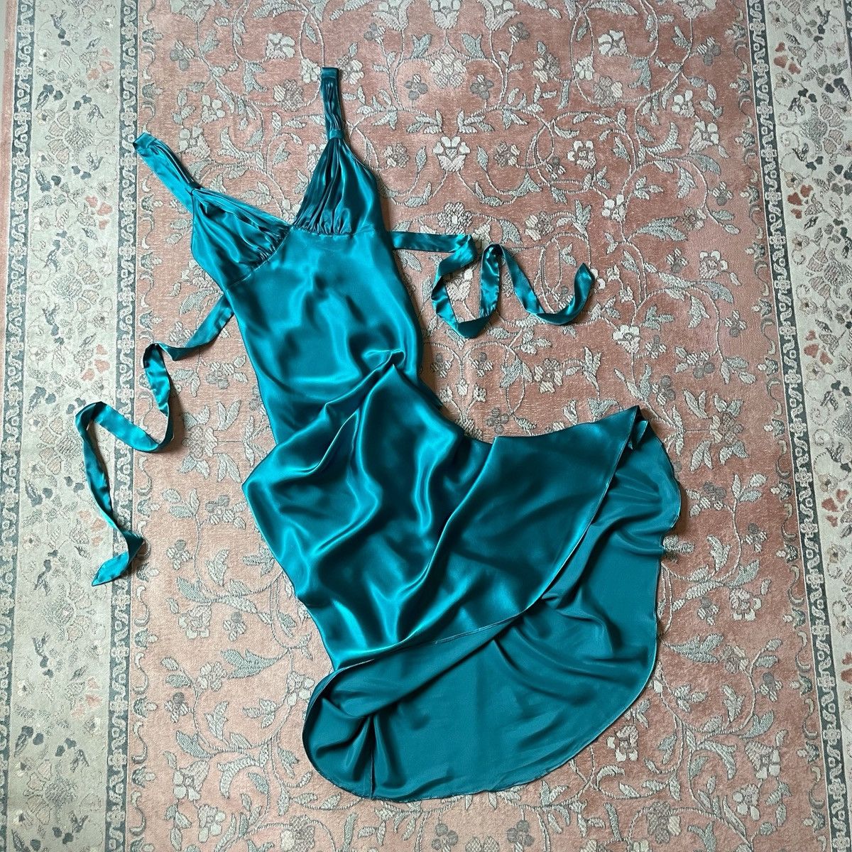 Vintage Vintage Jonquil Teal Satin Slip Gown (M–L) Size L / US 10 / IT 46 - 11 Thumbnail