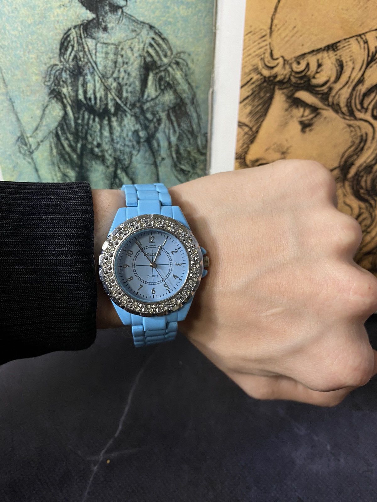Japanese Brand × Jewelry × Vintage Goldias Blue Quartz Watch Rhinestones Size ONE SIZE - 1 Thumbnail