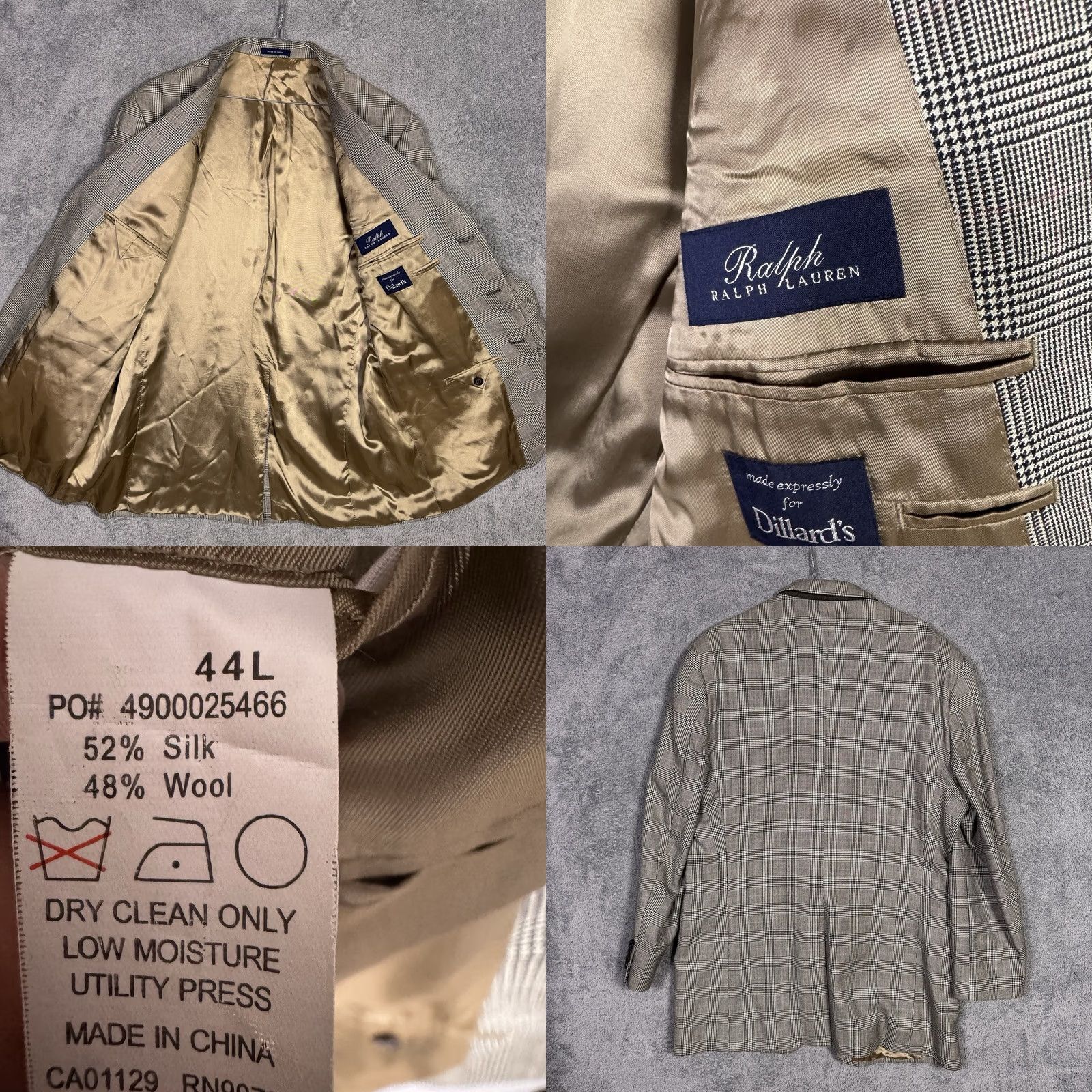 Ralph Lauren VINTAGE Ralph Lauren Blazer Men 44L Silk Wool Glen Check Houndstooth Suit Jacket 3Button Size 44R - 8 Thumbnail