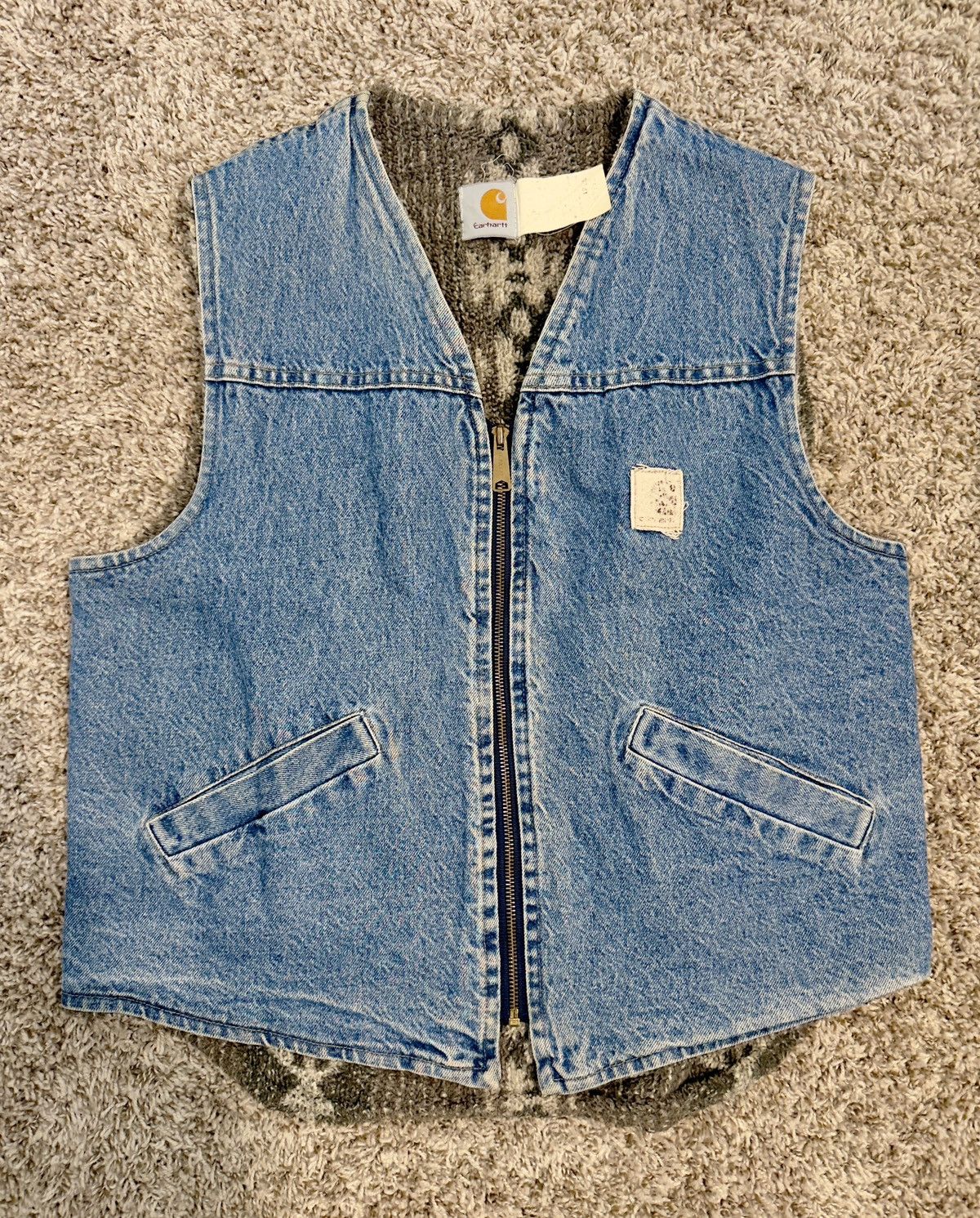 Carhartt Vintage Carhartt Aztec Sherpa-Lined Denim Vest (90s) Size US L / EU 52-54 / 3 - 2 Thumbnail