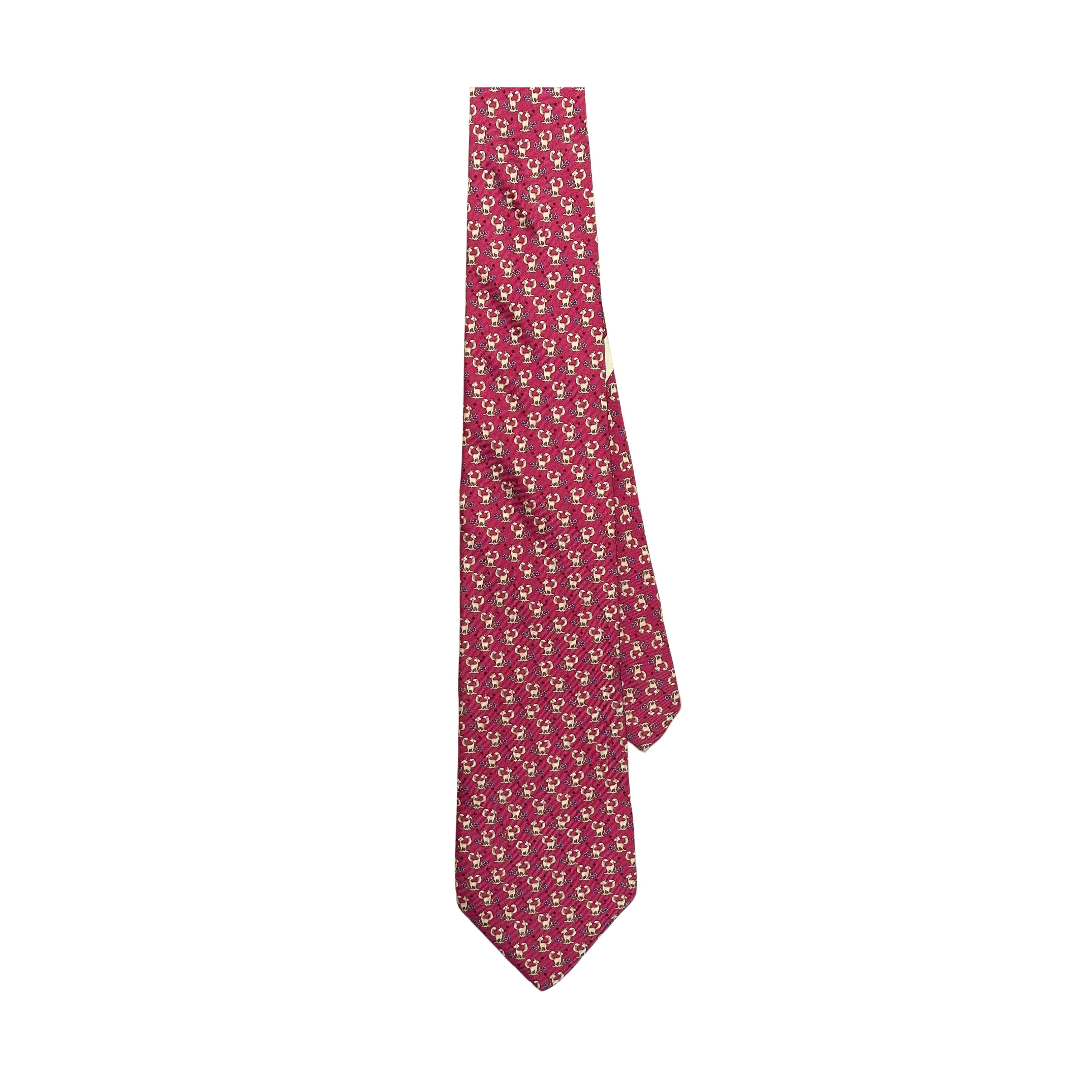 Salvatore Ferragamo Silk Tie Red Pink with Fox Size ONE SIZE - 3 Thumbnail