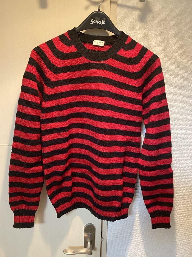 Saint Laurent Paris SAINT LAURENT Red & Black Stripe Knit Sweater 