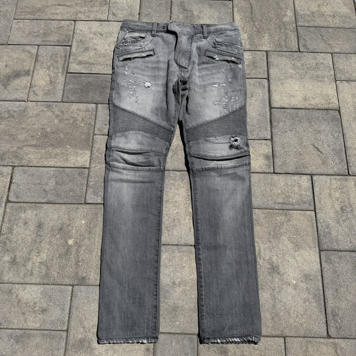 Balmain Balmain Grey Distressed Biker Denim Size US 32 / EU 48 - 1 Thumbnail
