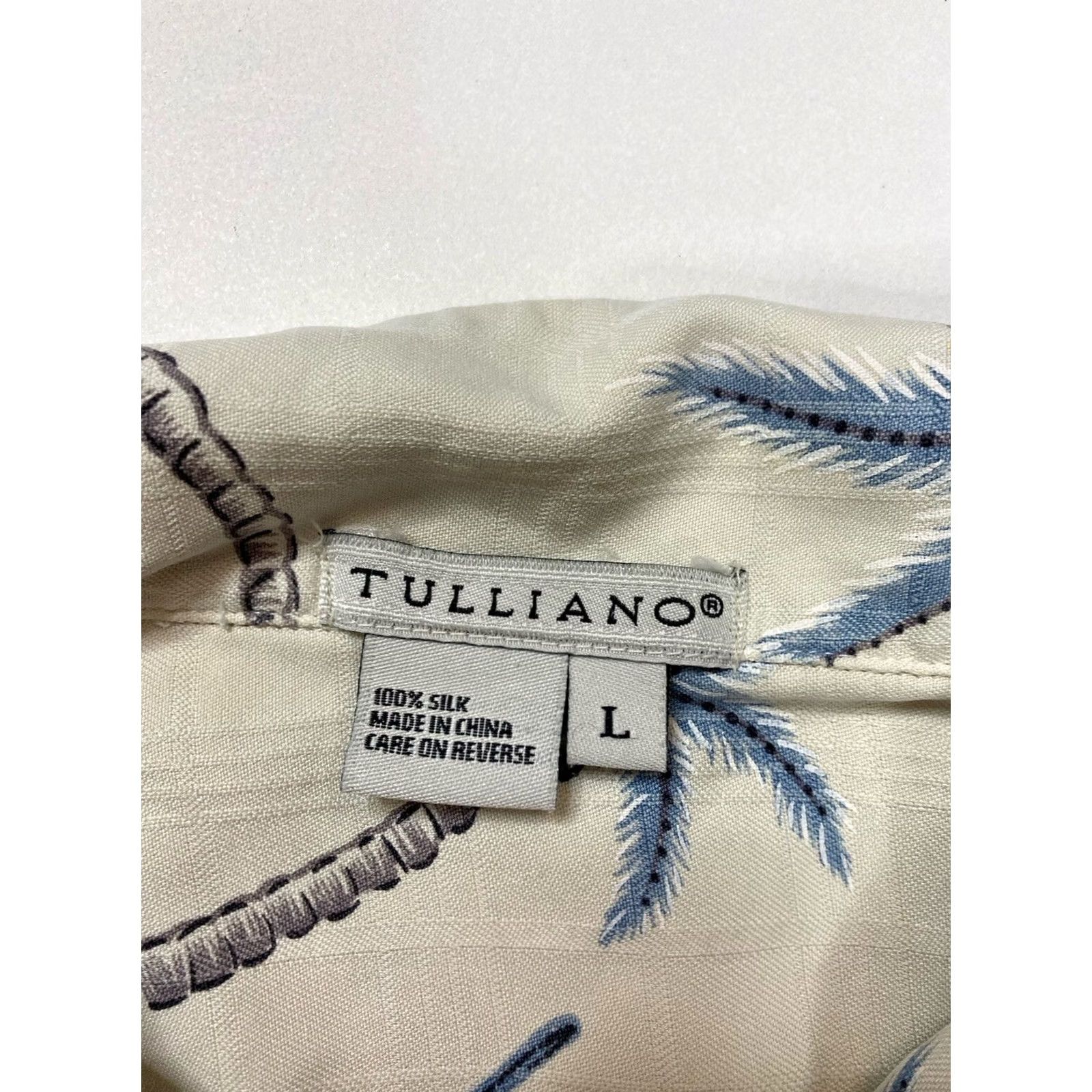 Vintage Tulliano Shirt Men Large Short Sleeve Silk Floral Palm Trees Print Button-Up Hawaii Style Size US L / EU 52-54 / 3 - 4 Thumbnail