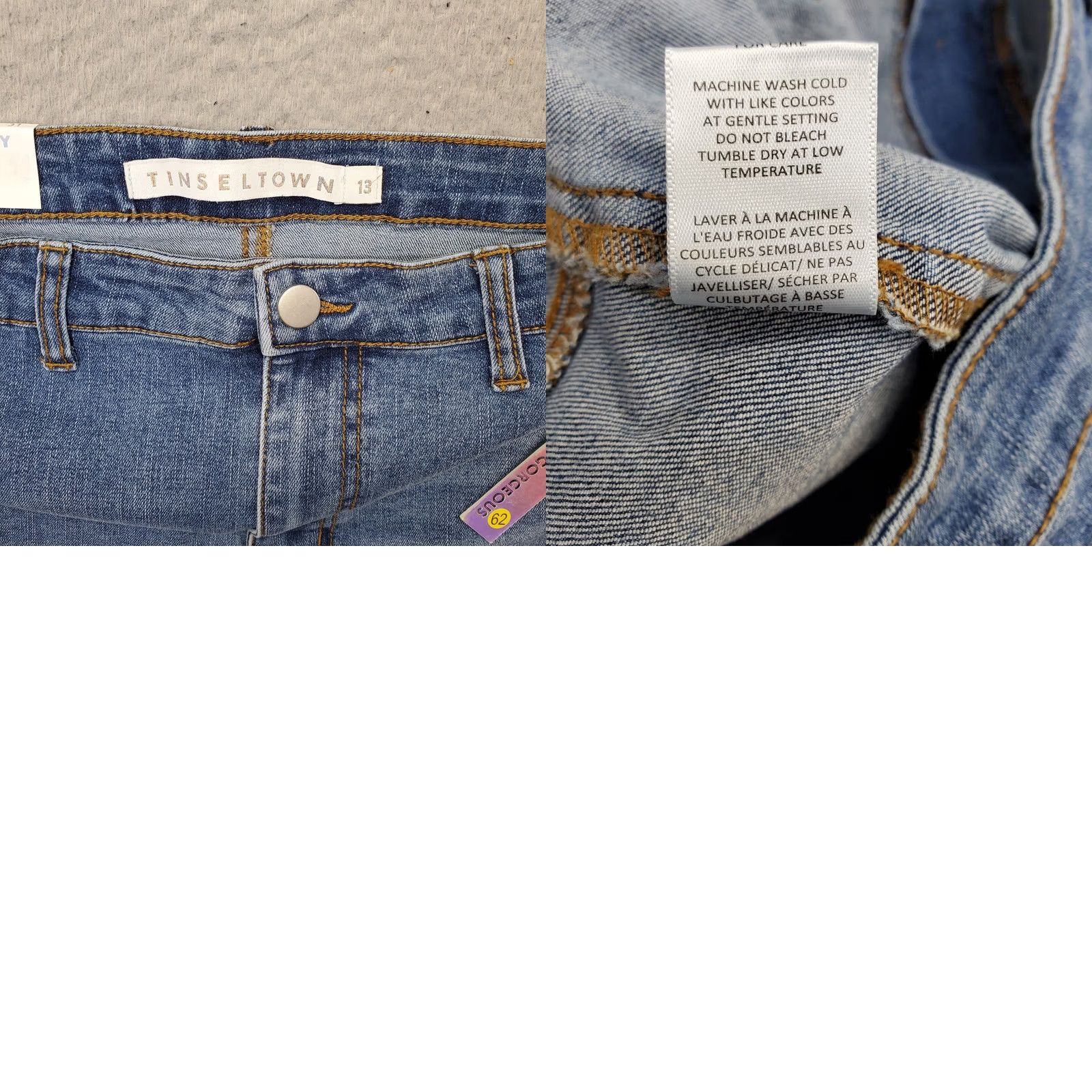 Vintage Tinseltown Womens Skinny Jeans 13 Blue Distressed High Rise Medium Wash Raw Hem Jeans Size 34" / US 12 / IT 48 - 8 Thumbnail