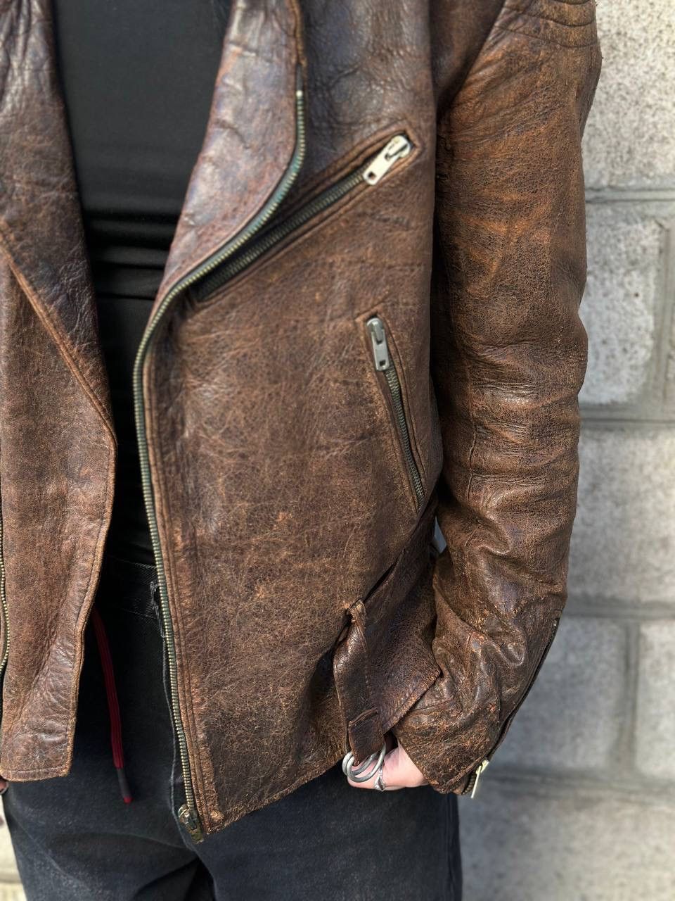 Leather VTG Mans Leather Jacket 80-70s Dark Brown Size M Y2K Trashed Size US M / EU 48-50 / 2 - 6 Thumbnail