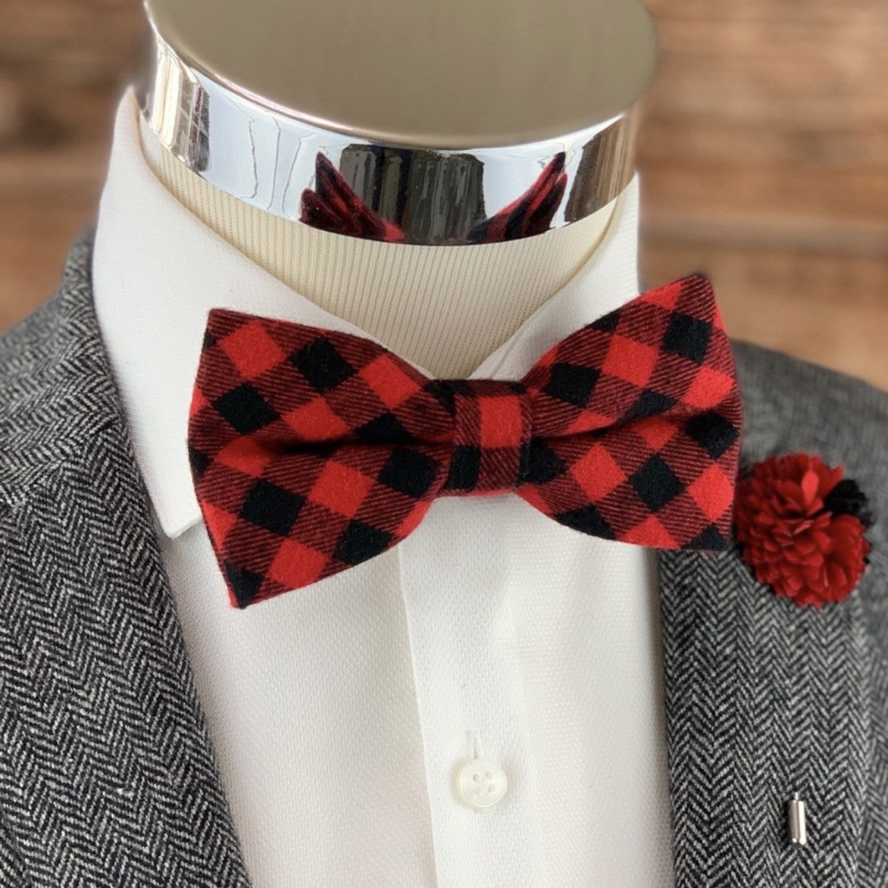 Other Men's Red/Black Buffalo Plaid Bow Tie Size ONE SIZE - 1 Thumbnail