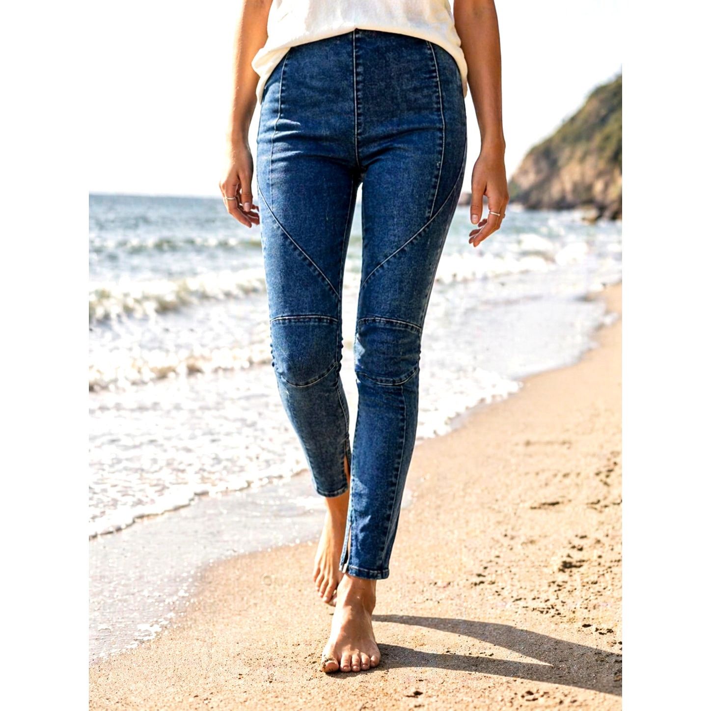 Free People Free People Bella Moto High-Rise Skinny Jeans Light Blue 28 Size 28" / US 6 / IT 42 - 1 Thumbnail