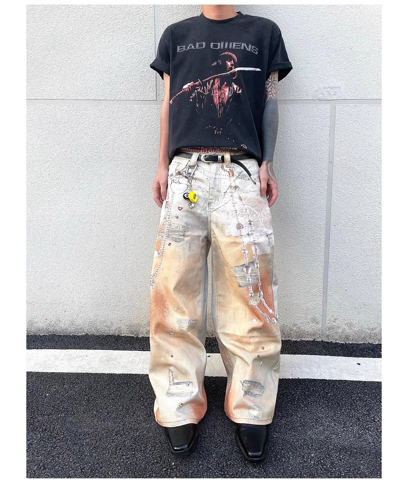 Japanese Brand Orange Distressed Wide Leg Jeans Size US 32 / EU 48 - 2 Thumbnail