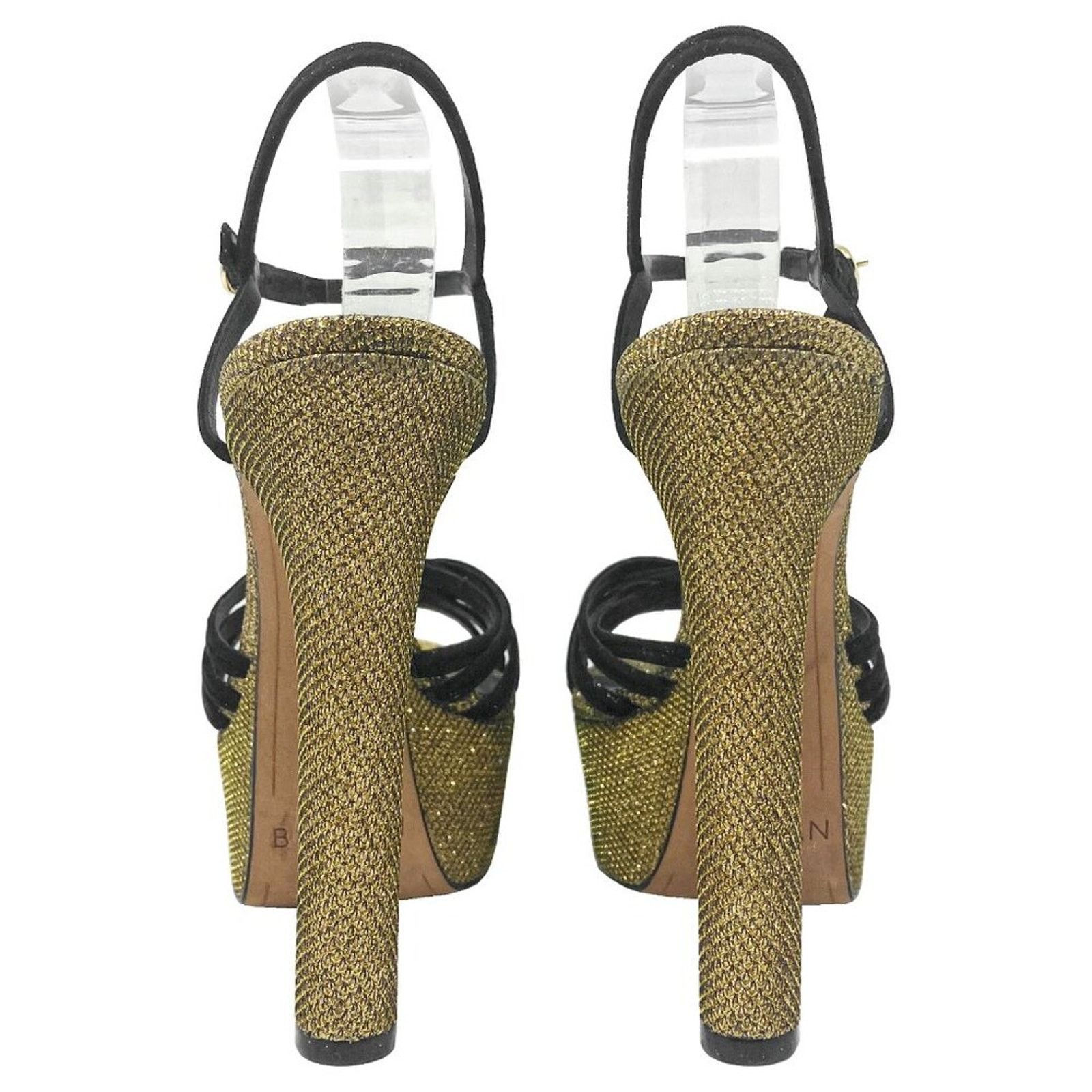 Alexandre Birman Alexandre Birman Black Suede Gold Metallic Platform Sandals Size US 7 / IT 37 - 5 Thumbnail