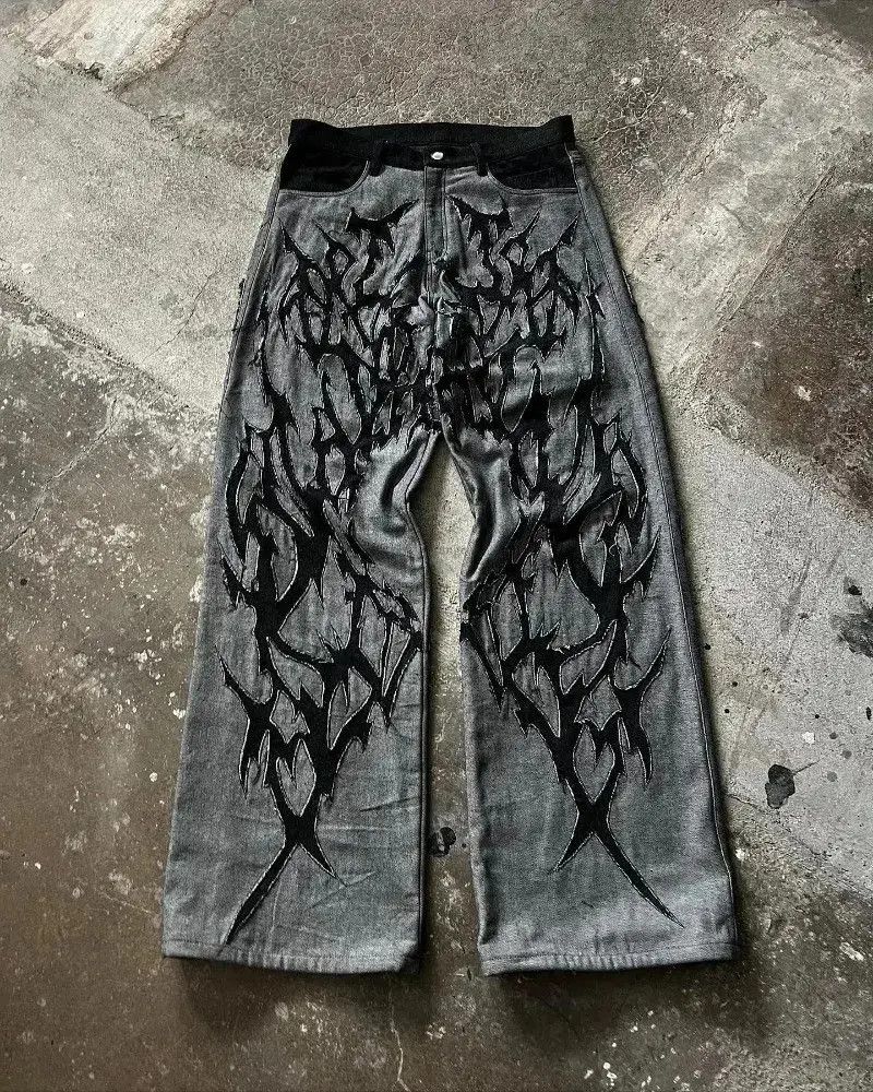 Japanese Brand Embroidered Oversized Wide Leg Washed Jeans Size US 32 / EU 48 - 6 Thumbnail