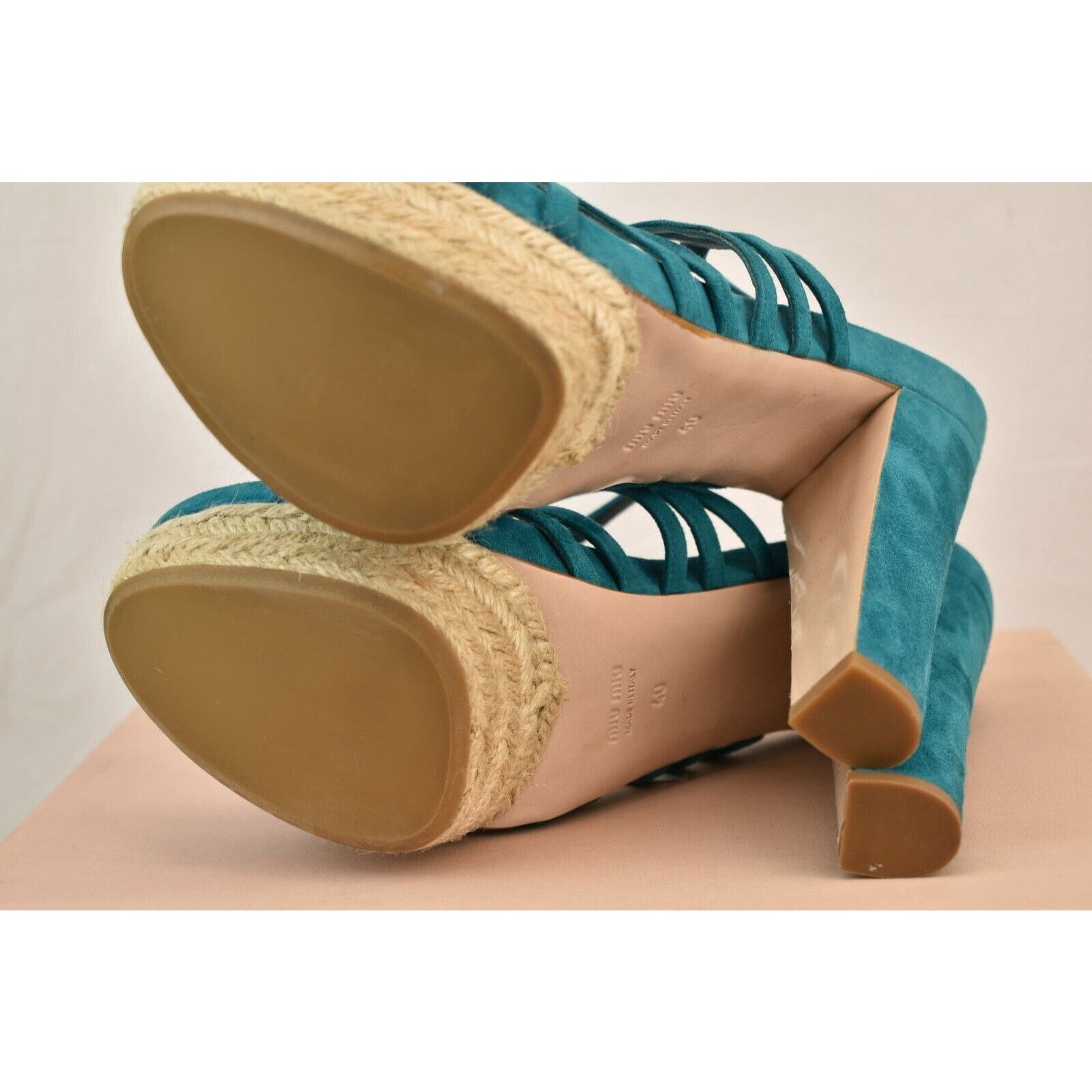 Miu Miu TURQUOISE SUEDE CRISS CROSS PLATFORM ESPADRILLE SANDALS 40 Size US 10 / IT 40 - 9 Thumbnail