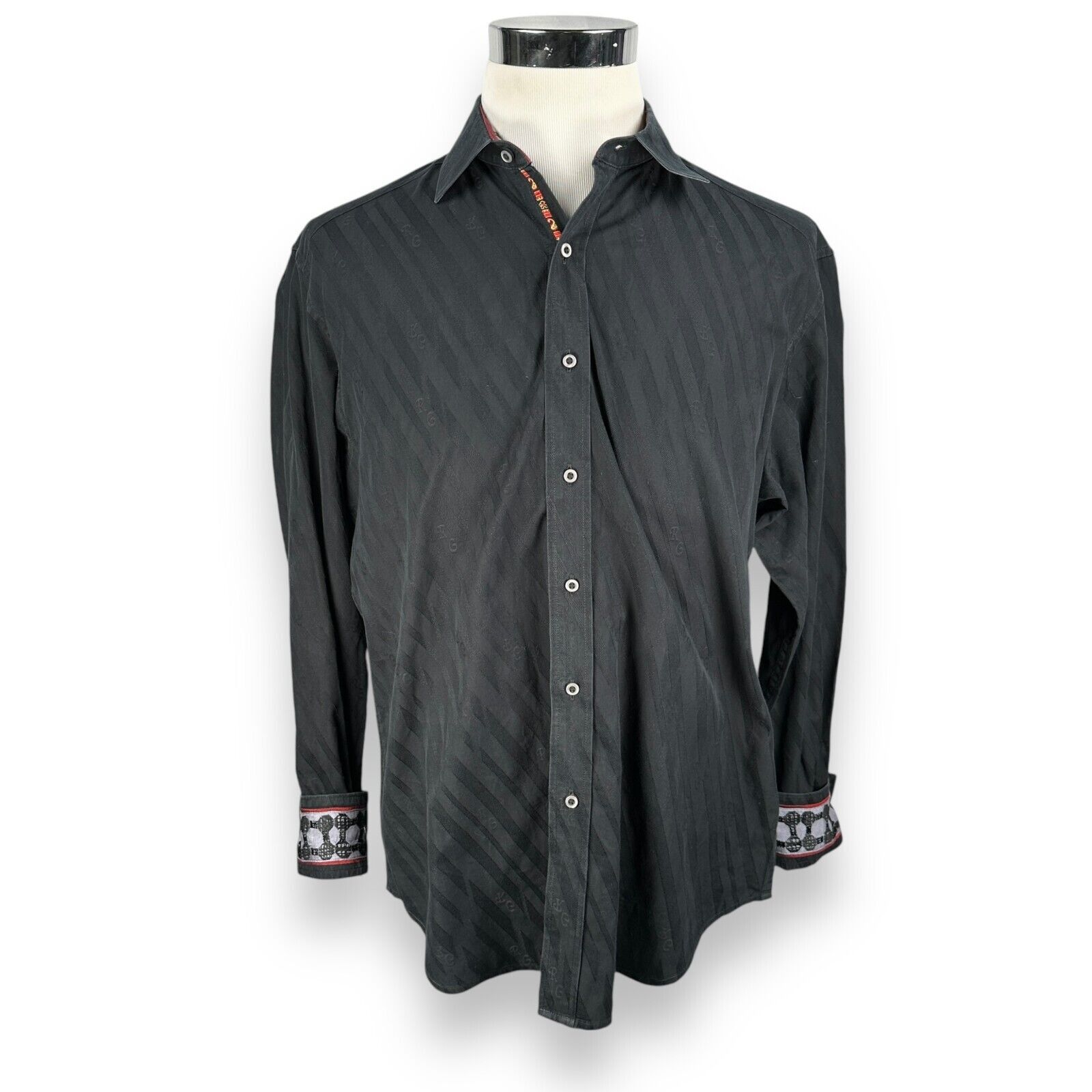 Robert Graham Black Dress Shirt Medium offers Stripe Flip Cuffs