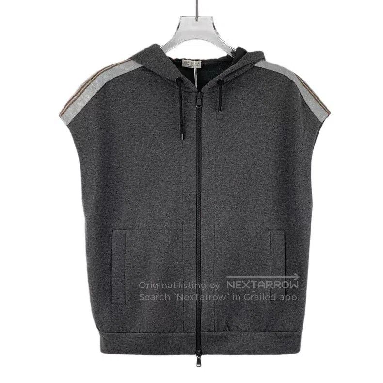Brunello Cucinelli Brunello Cucinelli Dark grey cotton hooded drawstring zip- Size XS / US 0-2 / IT 36-38 - 1 Thumbnail
