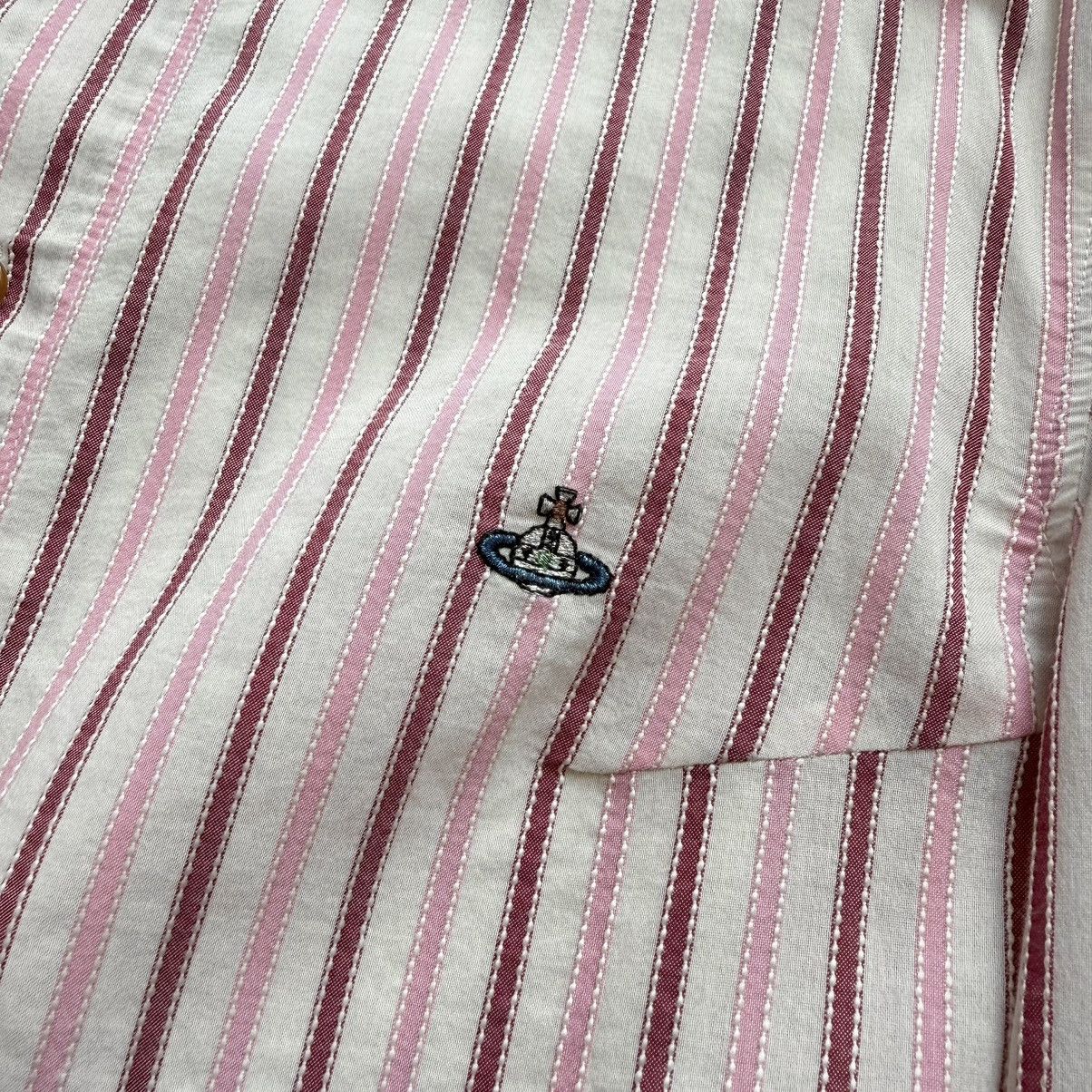 Vivienne Westwood 2000s Vivienne Westwood Man Pink Pinstripe Orb Shirt Size US L / EU 52-54 / 3 - 4 Thumbnail
