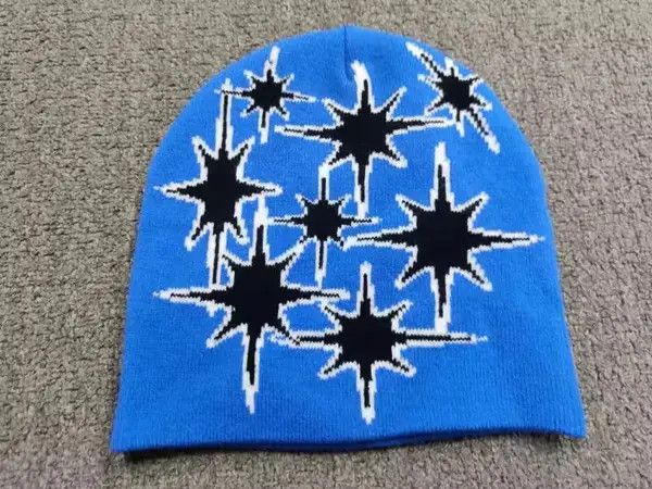 Japanese Brand Shinning Stars Graphic No Cuff Beanie Hat Royal Blue Size ONE SIZE - 4 Thumbnail