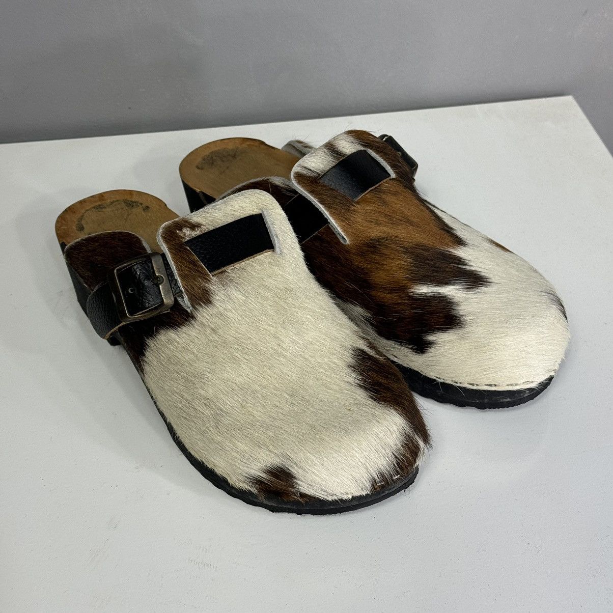 Leather Vintage Wooden Sole Clogs with Genuine Cowhide Leather Upper Size US 8 / EU 41 - 2 Thumbnail
