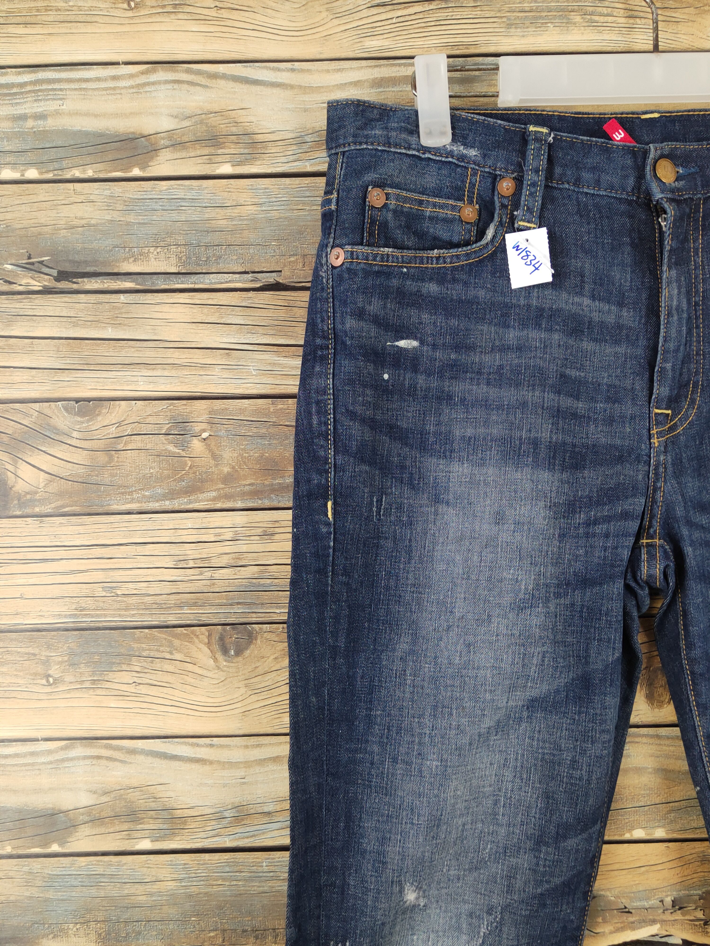 Japanese Brand Uniqlo Dark Blue Distressed Ripped denim Jeans #W1834 Size US 30 / EU 46 - 3 Thumbnail