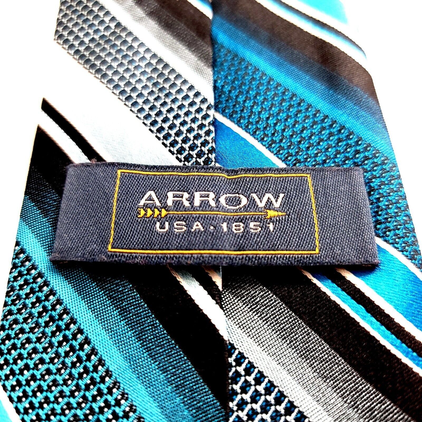 Arrow Arrow Woven Teal White Gray Black Striped Silk Tie Size ONE SIZE - 3 Thumbnail