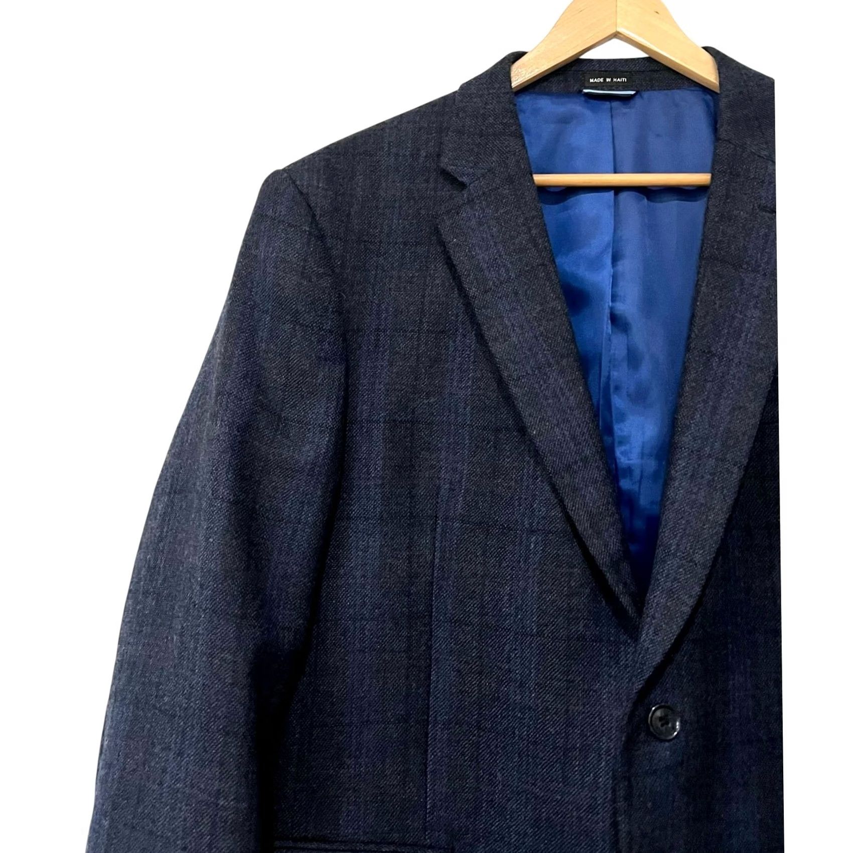 Tommy Hilfiger Tommy Hilfiger Blazer Mens 44R Blue Worsted Wool Windowpane Two Button Sport Coat Jacket Front Two-Button Blazer Mens Regular Size 44 Blue Size 44R - 5 Thumbnail