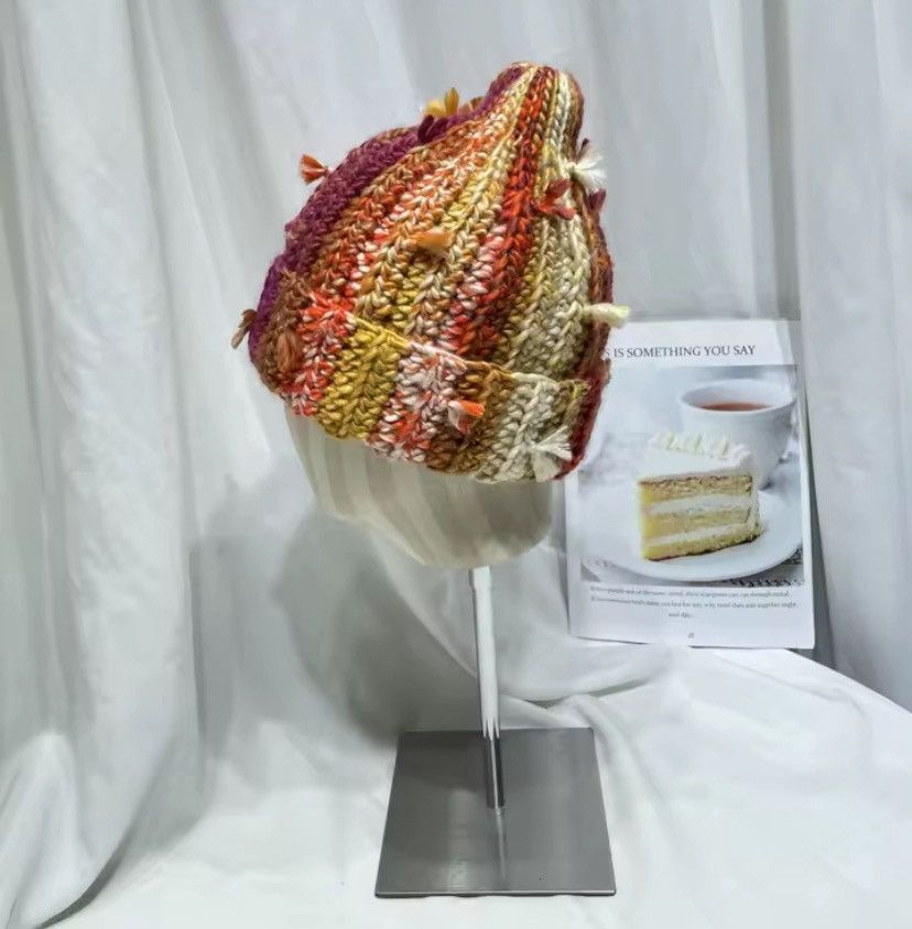 Japanese Brand Niche Colored Fringed Wool Beanie Hat Size ONE SIZE - 2 Thumbnail