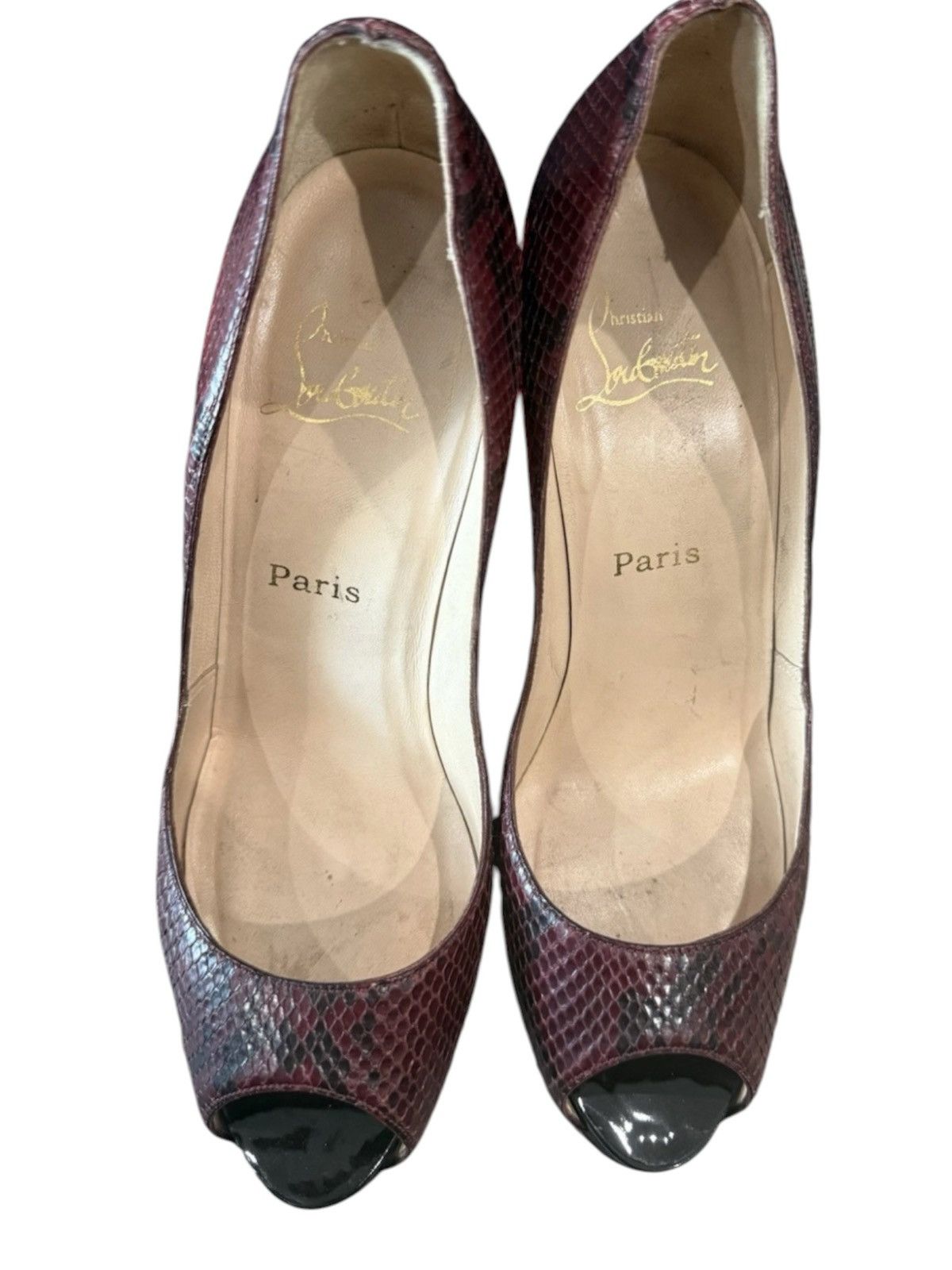 Christian Louboutin Christian Louboutin Burgundy Python Peep Toe Heels EU 40.5 Size US 10.5 / IT 40.5 - 4 Thumbnail