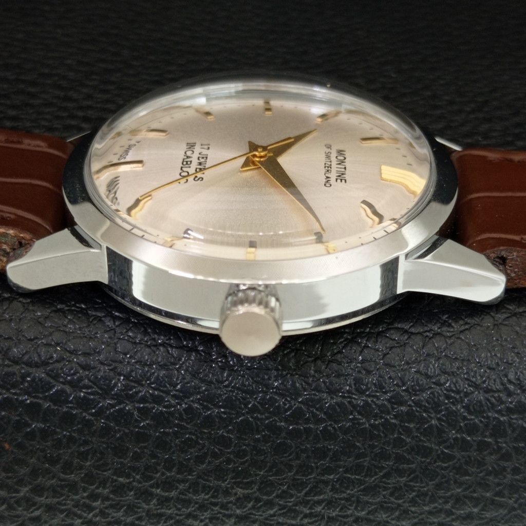 Other VINTAGE MONTINE HAND-WINDING SWISS MENS SILVER WATCH a444153 Size 38 - 5 Thumbnail