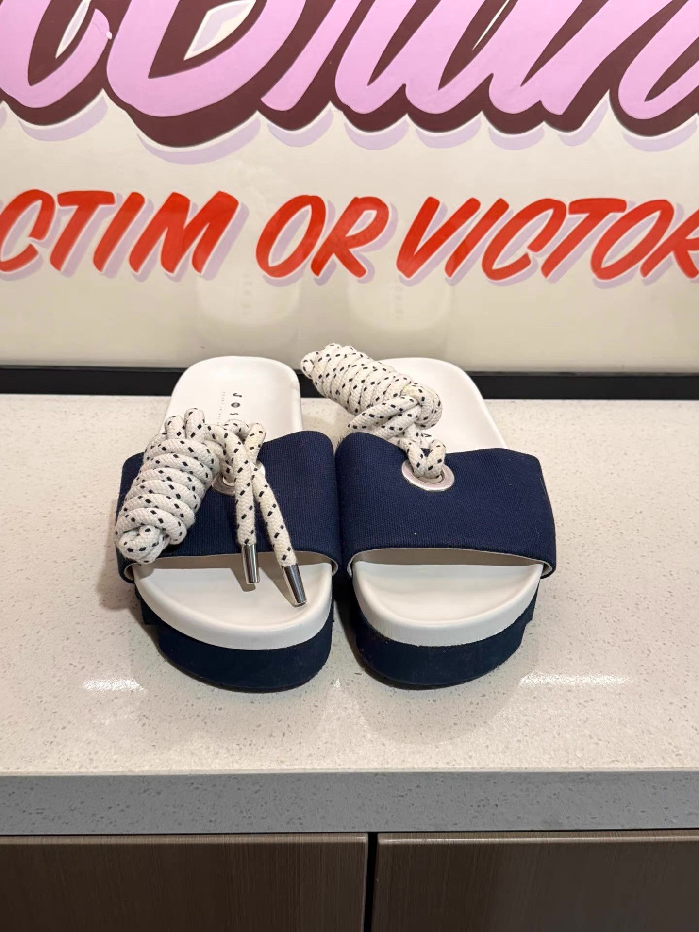 JOSHUA SANDERS Joshua Sanders Beach Slides, White & Blue Ｑ20 Size US 5.5 / EU 38 - 2 Thumbnail