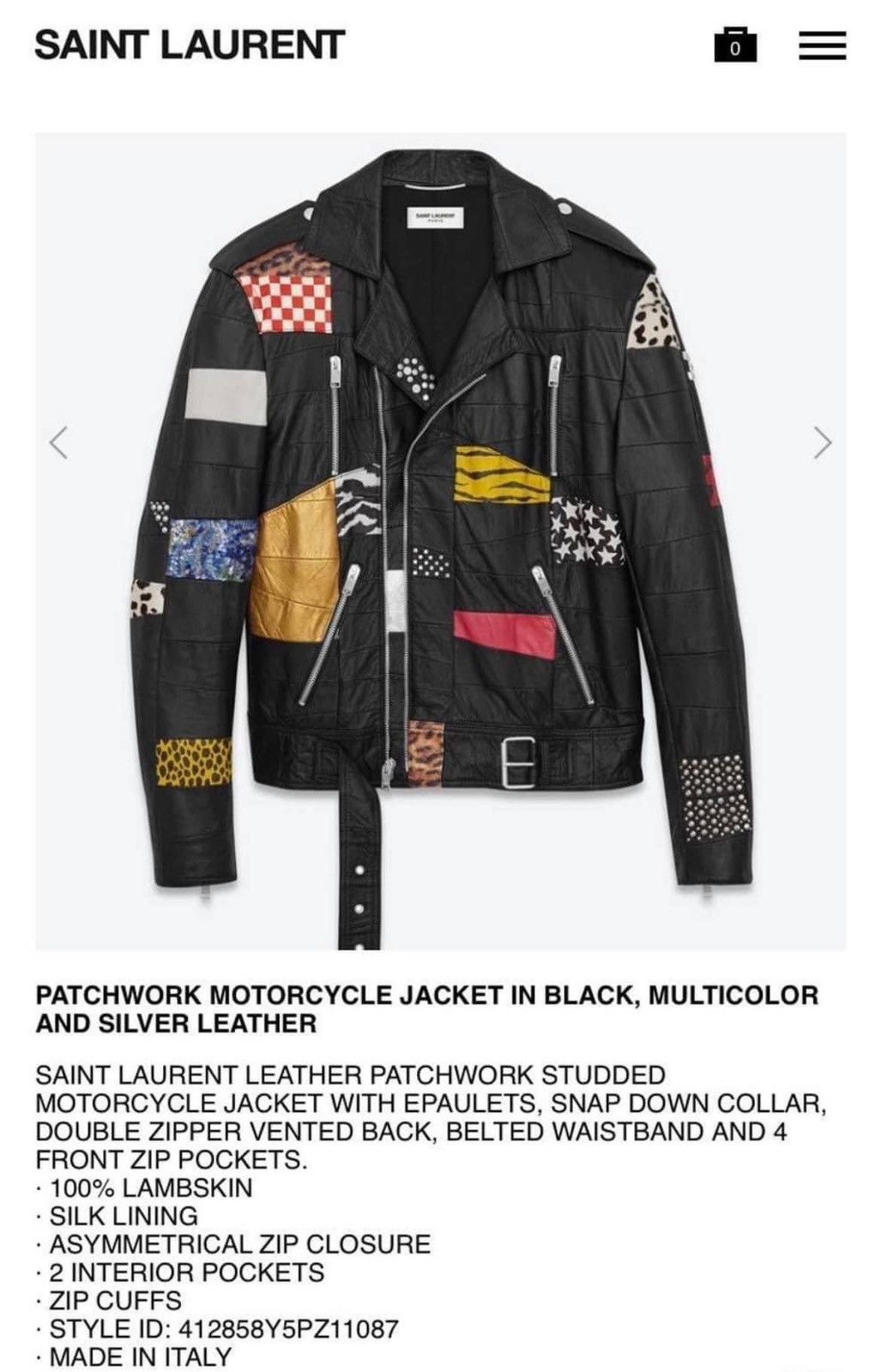 Hedi Slimane × Saint Laurent Paris 16SS Multicolor Patchwork Motorcycle Leather Jacket sz44 Size US S / EU 44-46 / 1 - 13 Thumbnail