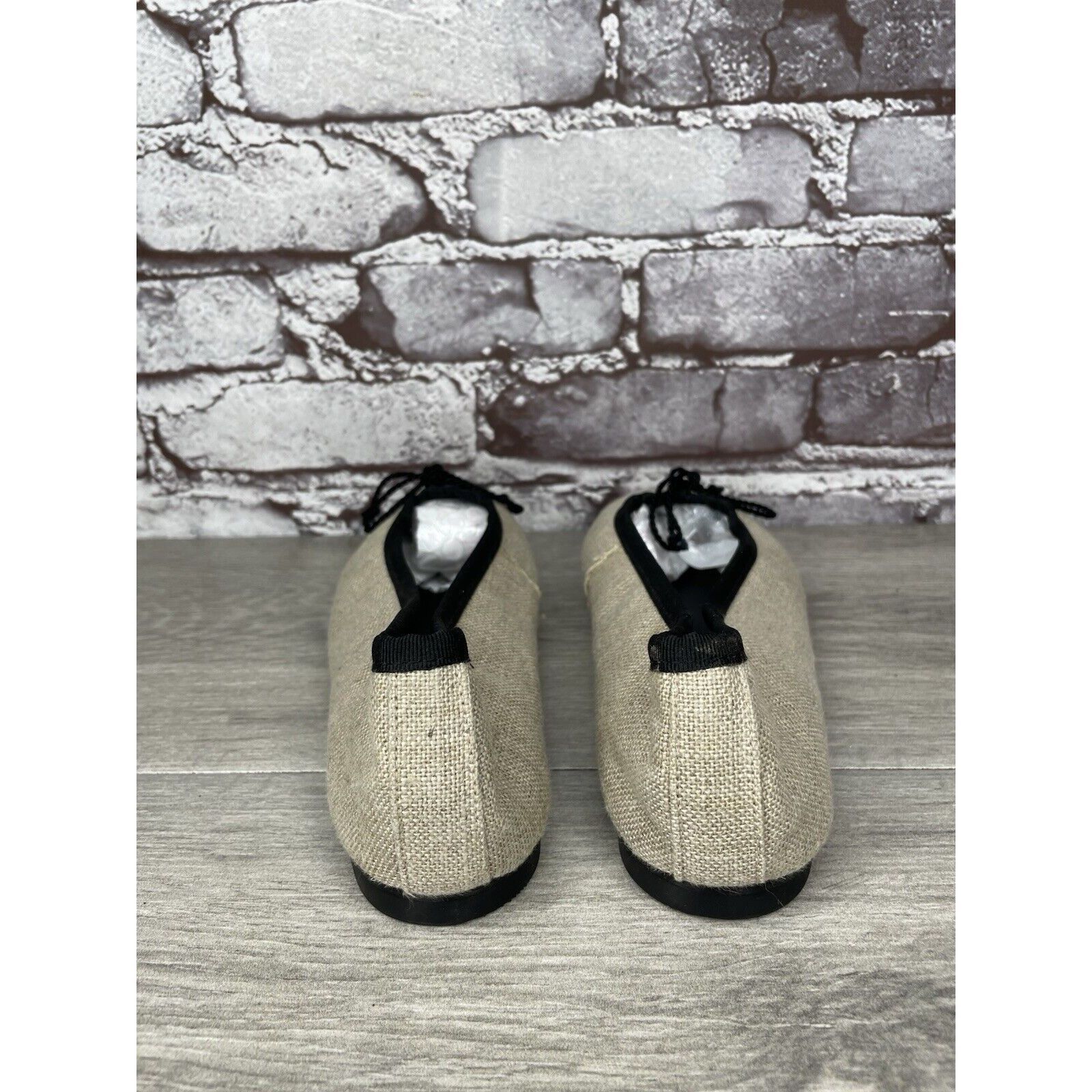 Other Kokua Tan Canvas Fabric Black Bow Casual Ballet Flats Shoes Size US 6.5 / IT 36.5 - 4 Thumbnail