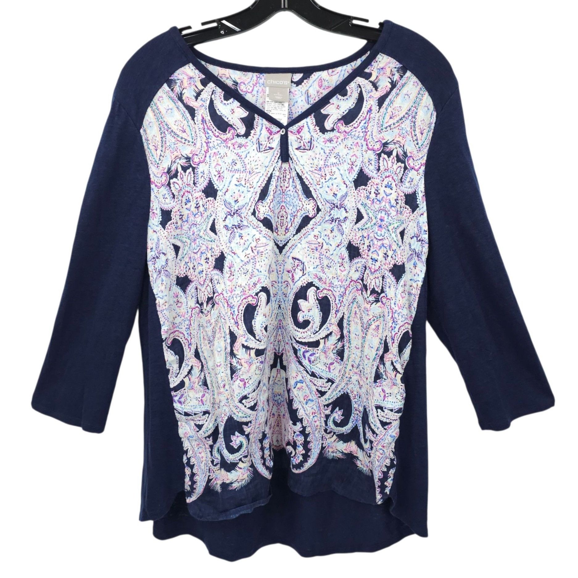 Chicos Chicos Pullover Top Womens 2 US L Paisley Linen 3/4 Sleeve Size L / US 10 / IT 46 - 1 Thumbnail
