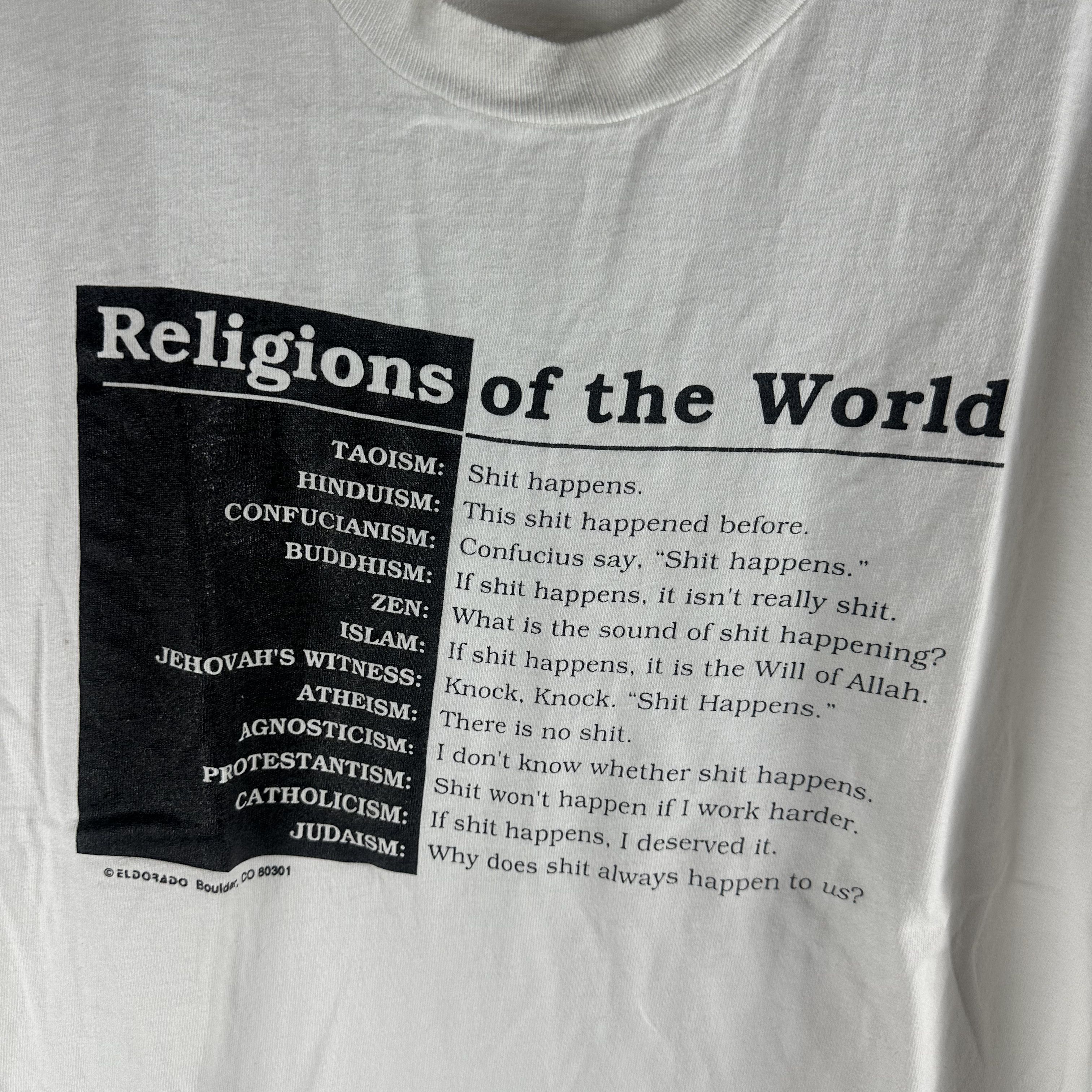 Vintage 90s Religions of the World Sh*t Happens Humor T-shirt Size US XL / EU 56 / 4 - 2 Thumbnail